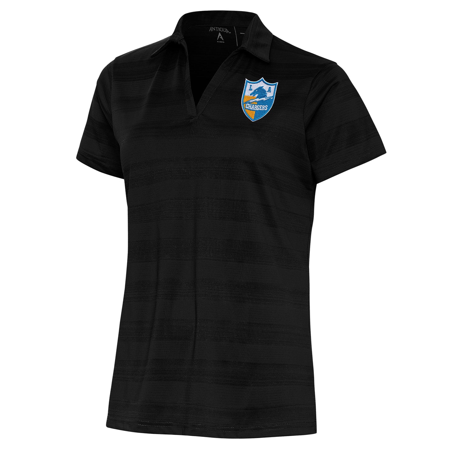 Women's Antigua Black Los Angeles Chargers Throwback Logo Compass Polo