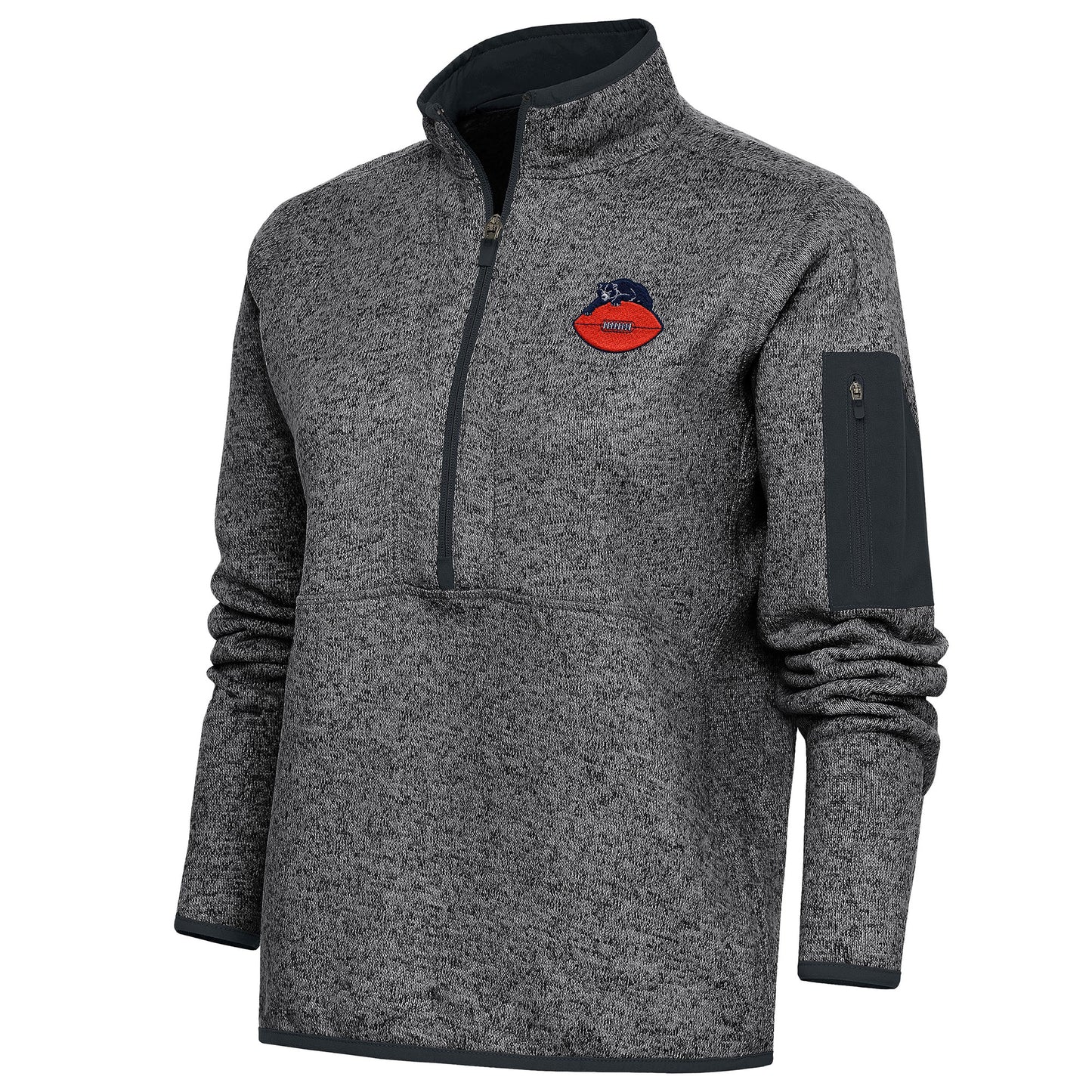 Women's Antigua Heather Charcoal Chicago Bears Throwback Logo Fortune Half-Zip Pullover Jacket