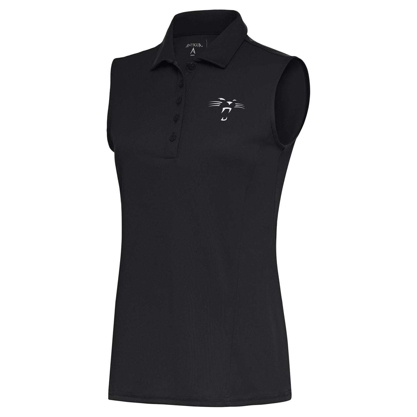 Women's Antigua Charcoal Carolina Panthers Throwback Logo Sleeveless Tribute Polo