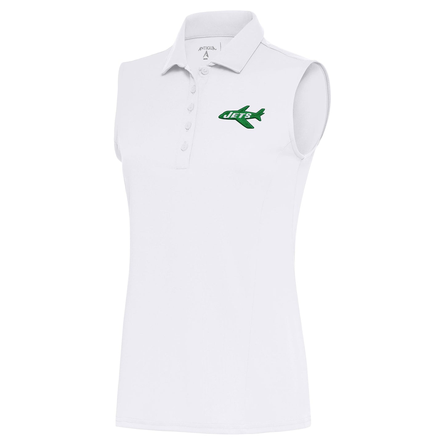 Women's Antigua White New York Jets Throwback Logo Sleeveless Tribute Polo