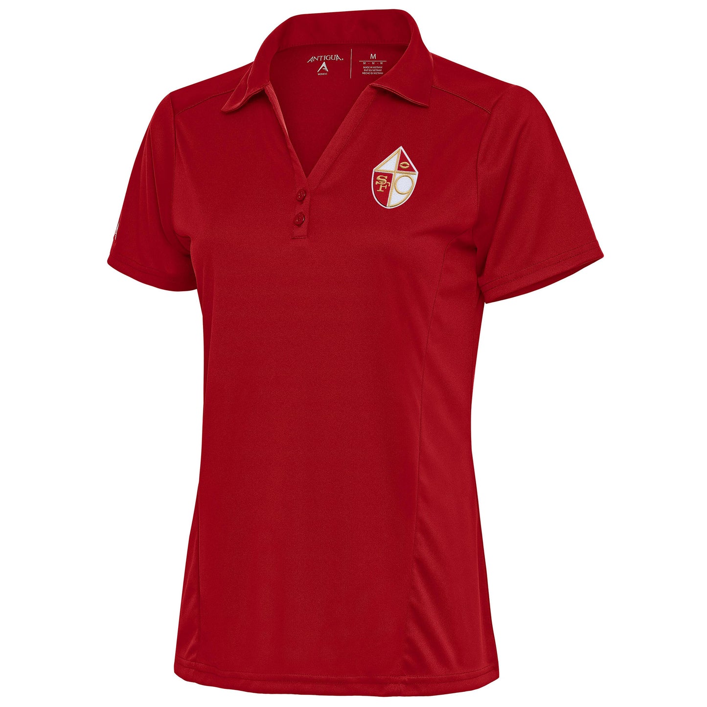 Women's Antigua Scarlet San Francisco 49ers Throwback Logo Tribute Polo