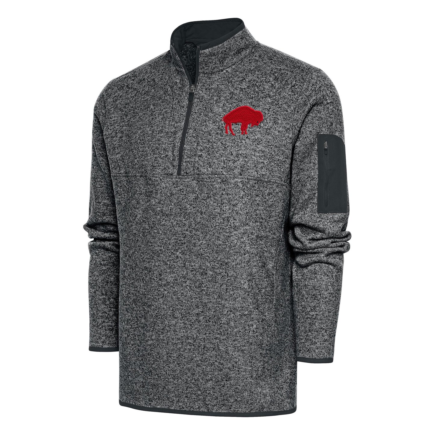 Men's Antigua Heather Charcoal Buffalo Bills Throwback Fortune Big & Tall Quarter-Zip Pullover Jacket