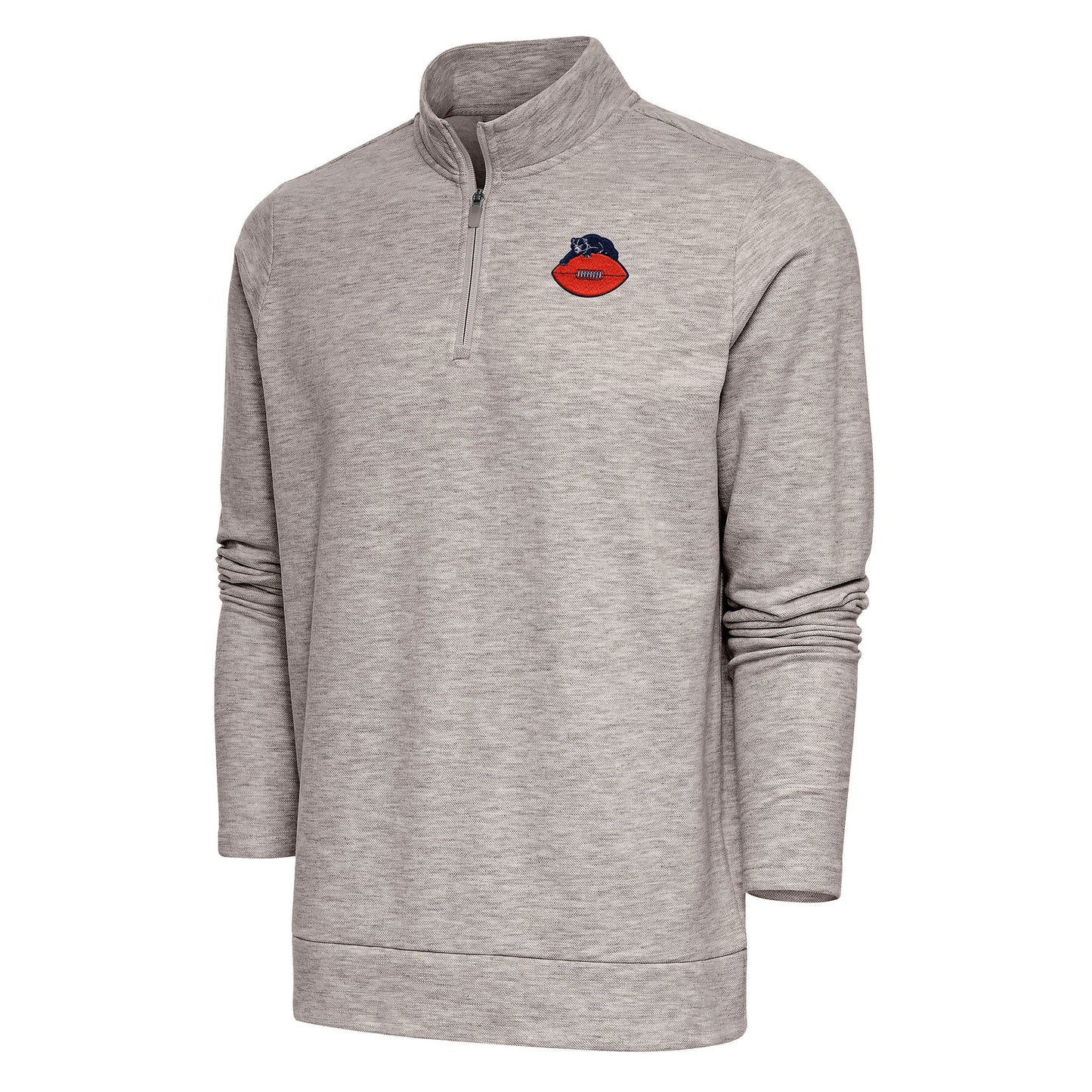 Men's Antigua Oatmeal Chicago Bears Team Logo Throwback Gambit Quarter-Zip Pullover Top