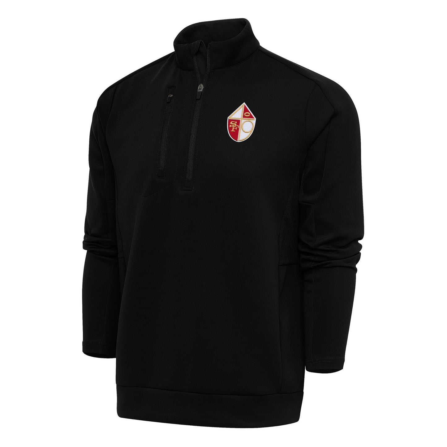 Men's Antigua Black San Francisco 49ers Team Logo Throwback Generation Quarter-Zip Pullover Top