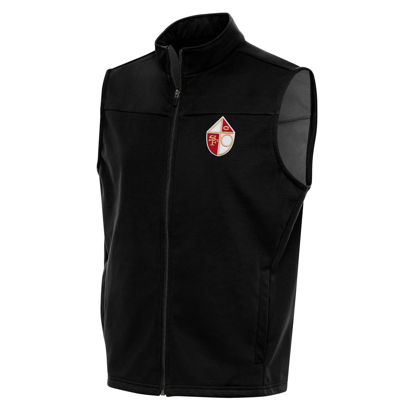 Men's Antigua Black San Francisco 49ers Team Logo Throwback Links Golf Full-Zip Vest