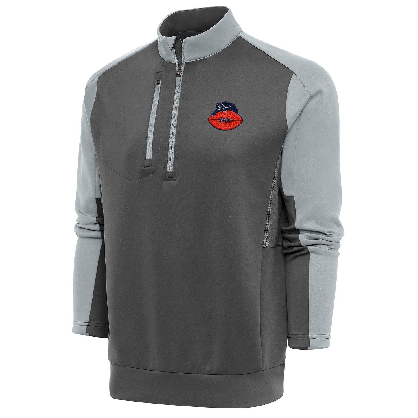 Men's Antigua Charcoal/Silver Chicago Bears Team Logo Throwback Team Quarter-Zip Pullover Top