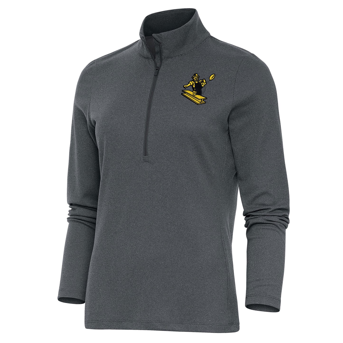 Women's Antigua Heather Charcoal Pittsburgh Steelers Throwback Logo Epic Quarter-Zip Pullover Top