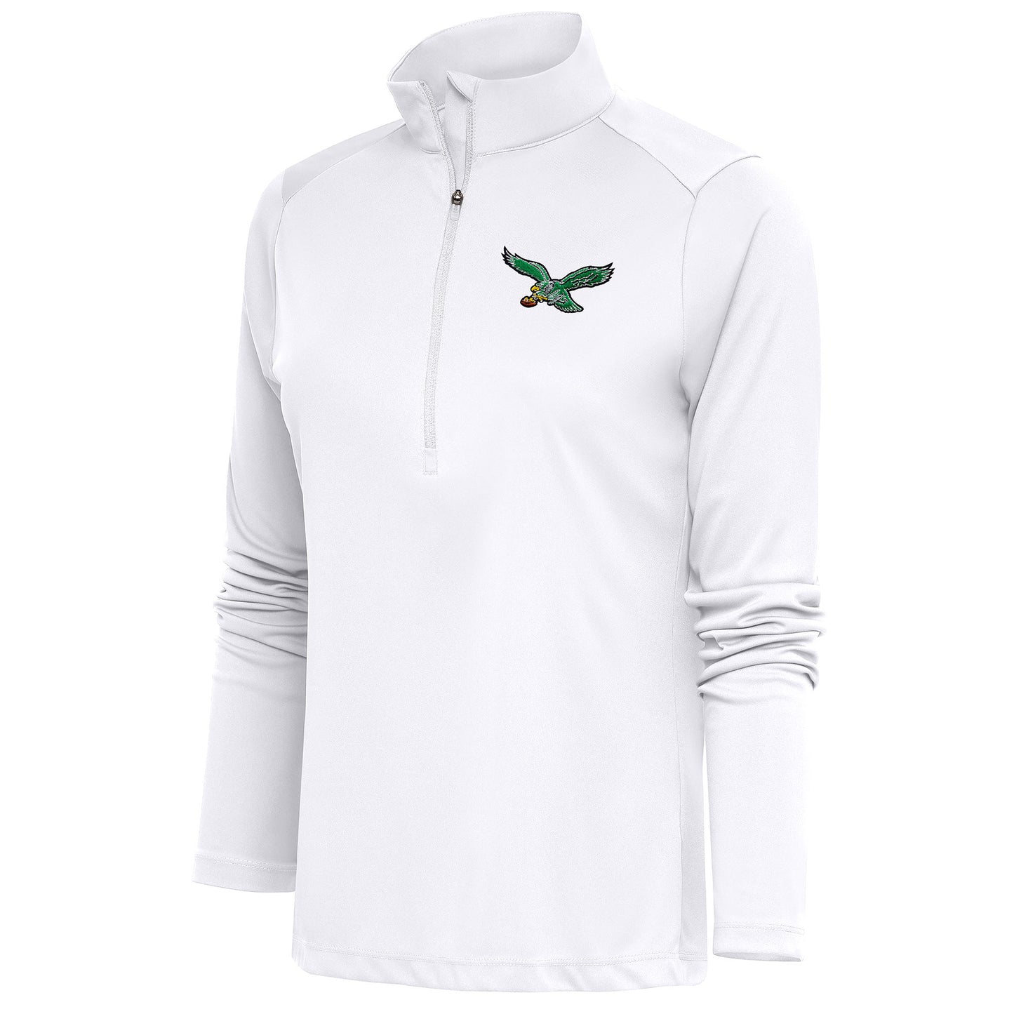 Women's Antigua White Philadelphia Eagles Throwback Logo Tribute Half-Zip Pullover Top
