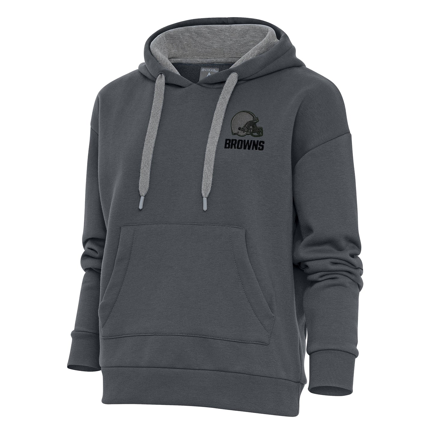 Women's Antigua Charcoal Cleveland Browns Tonal Logo Victory Pullover Hoodie