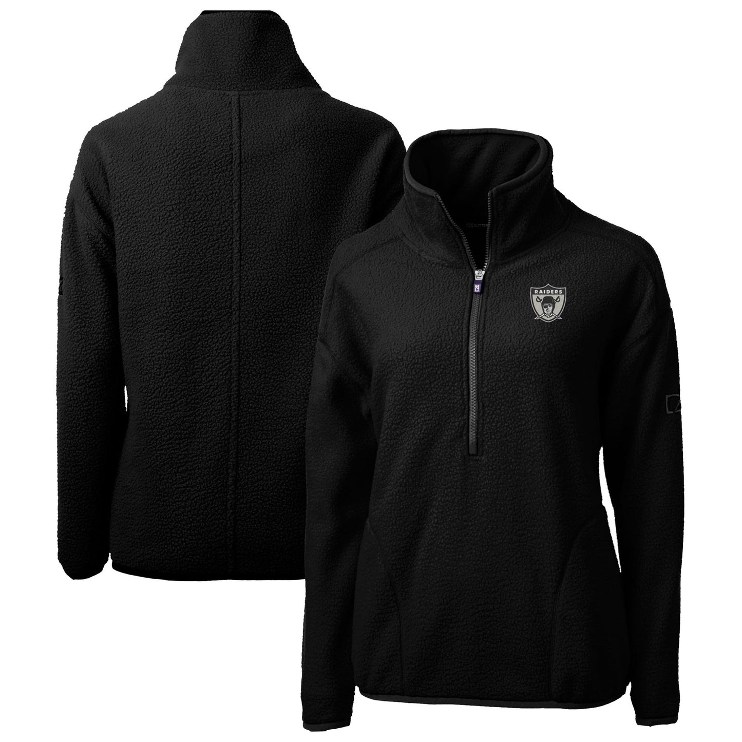 Women's Cutter & Buck Black Las Vegas Raiders Throwback Logo Cascade Eco Sherpa Fleece Half-Zip Pullover Jacket