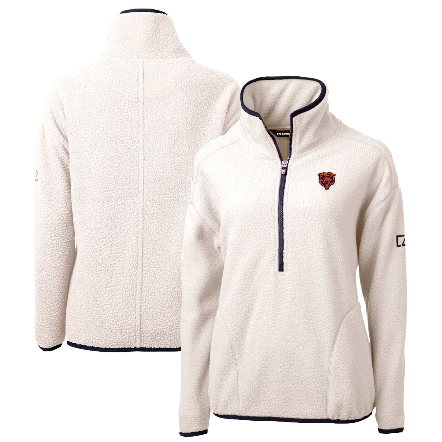 Women's Cutter & Buck White Chicago Bears Throwback Logo Cascade Eco Sherpa Fleece Half-Zip Pullover Jacket