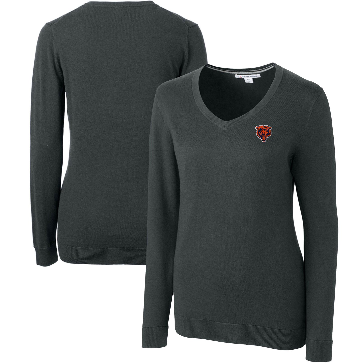 Women's Cutter & Buck Heather Charcoal Chicago Bears Throwback Logo Lakemont Tri-Blend V-Neck Sweater