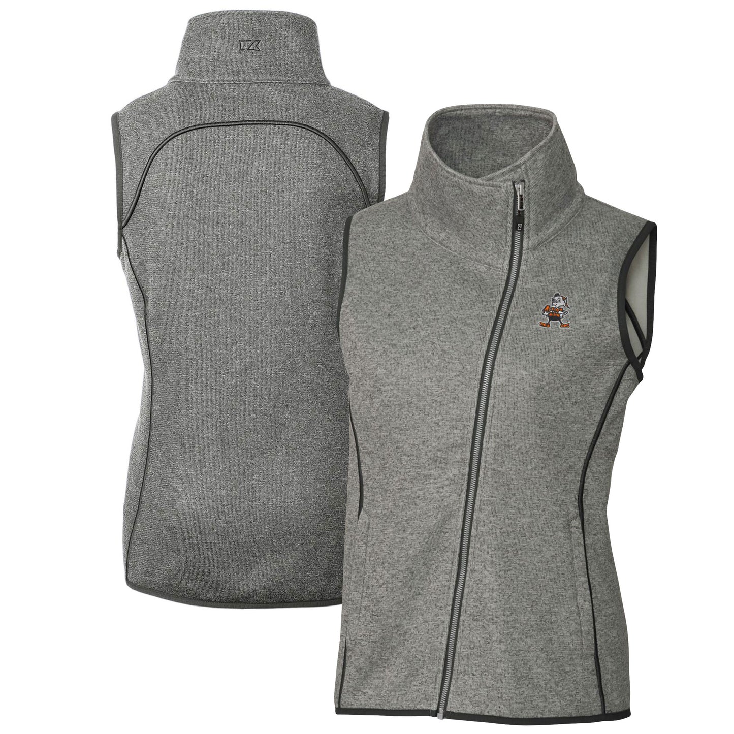 Women's Cutter & Buck Heather Gray Cleveland Browns Throwback Logo Mainsail Full-Zip Vest