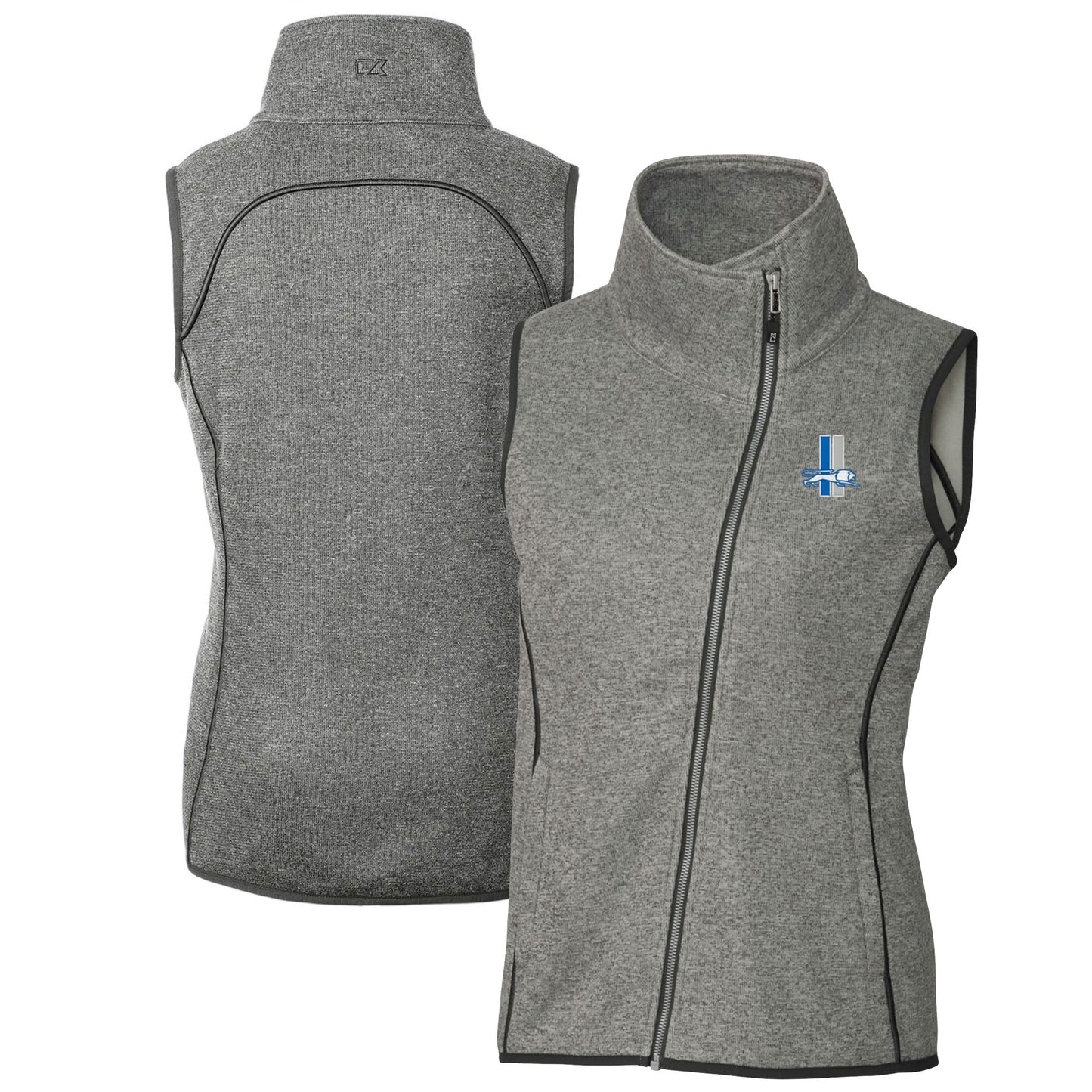 Women's Cutter & Buck Heather Gray Detroit Lions Throwback Logo Mainsail Full-Zip Vest