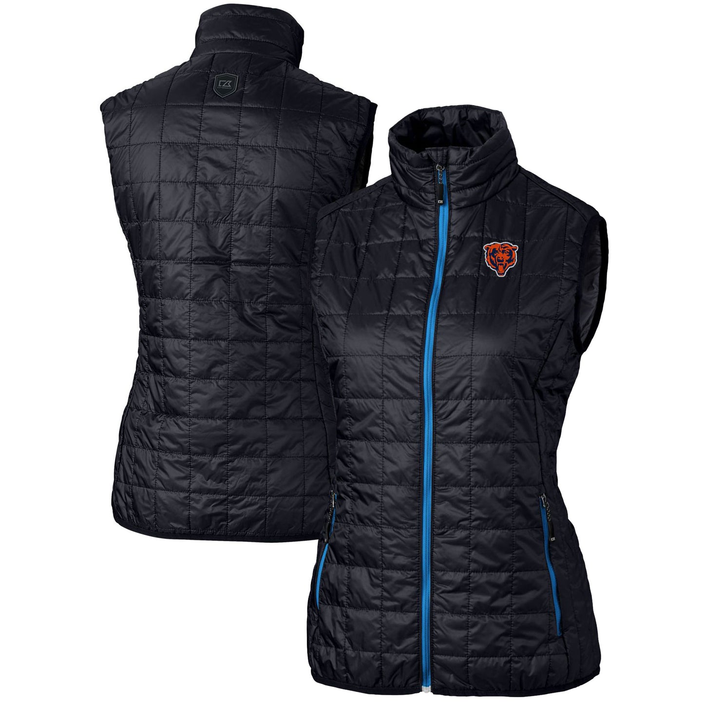 Women's Cutter & Buck Navy Chicago Bears Throwback Logo Rainier PrimaLoft Eco Full-Zip Puffer Vest