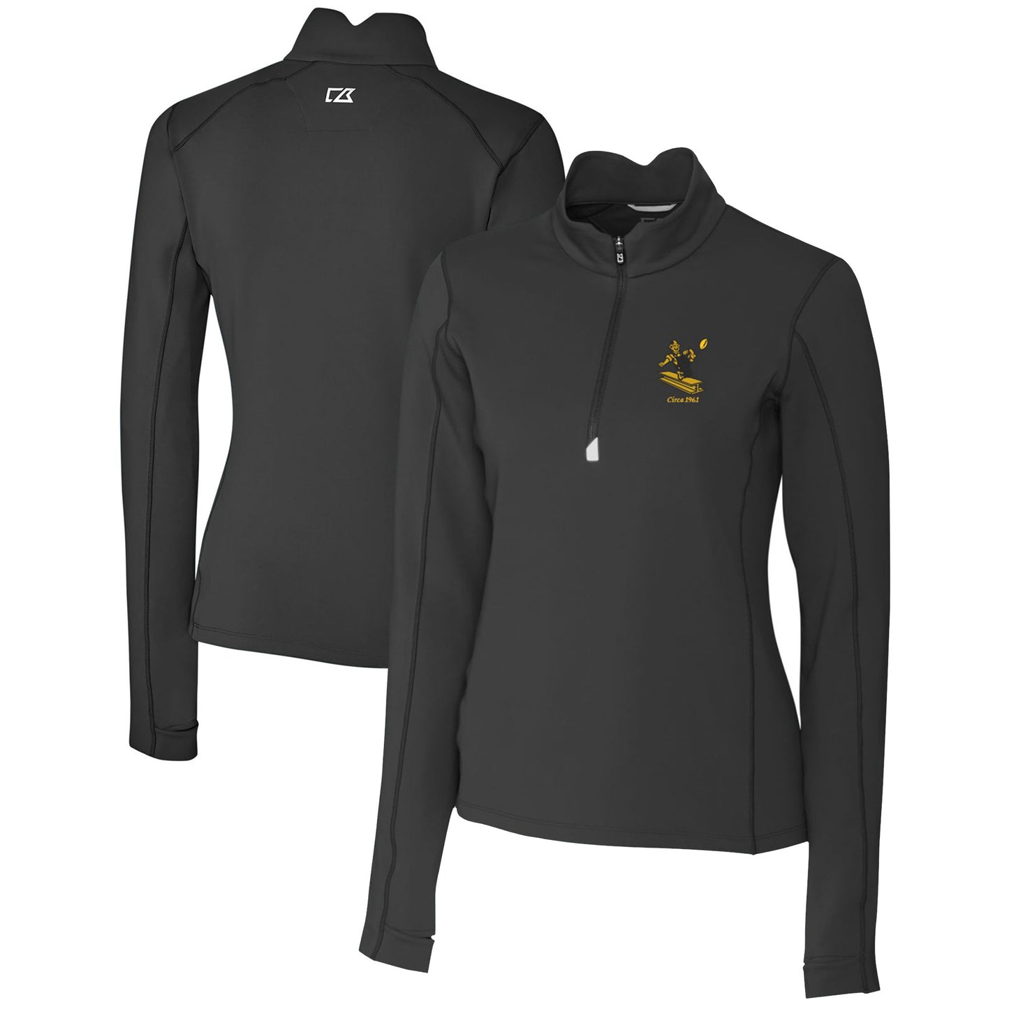 Women's Cutter & Buck Black Pittsburgh Steelers Throwback Logo Traverse Stretch Quarter-Zip Pullover Top