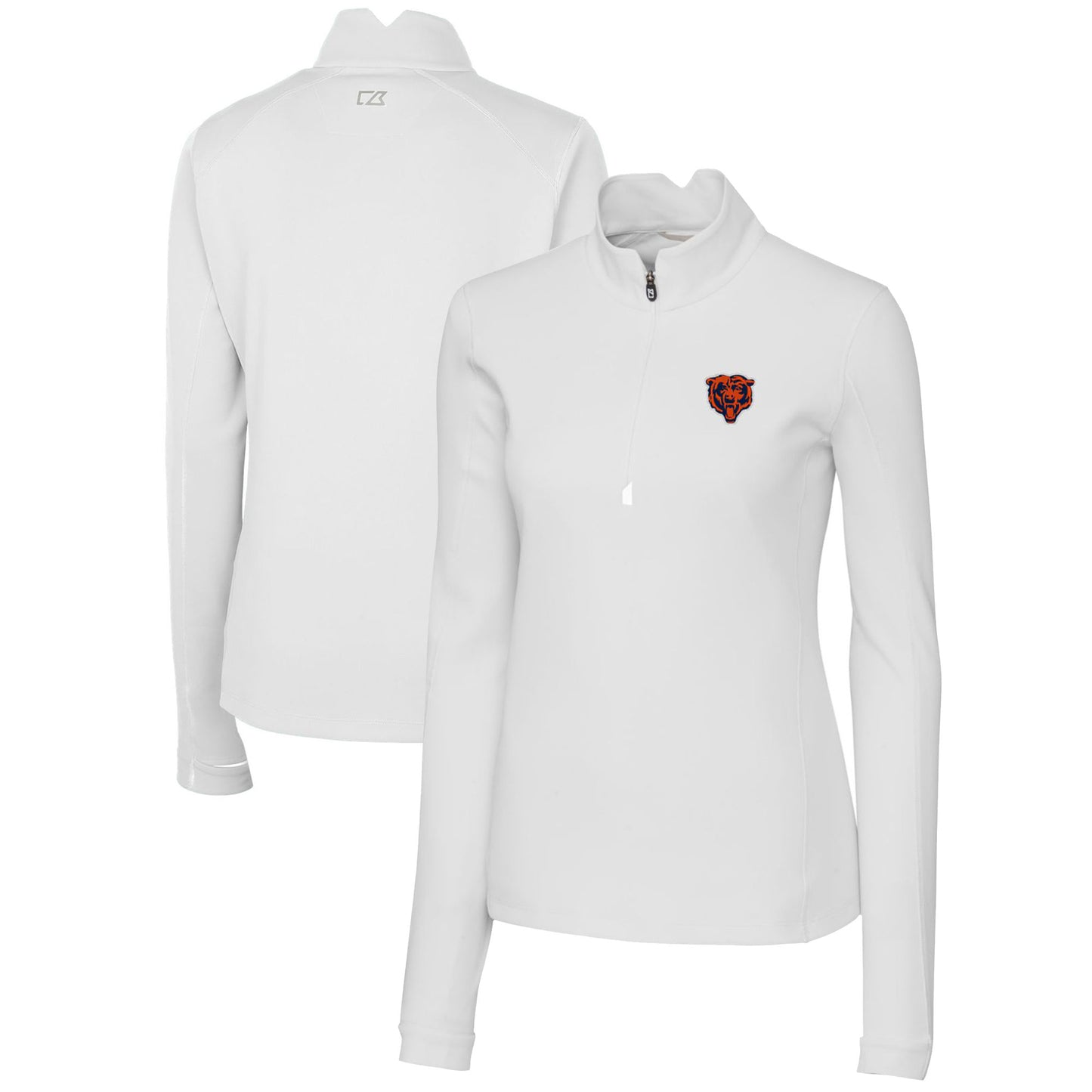 Women's Cutter & Buck White Chicago Bears Throwback Logo Traverse Stretch Quarter-Zip Pullover Top