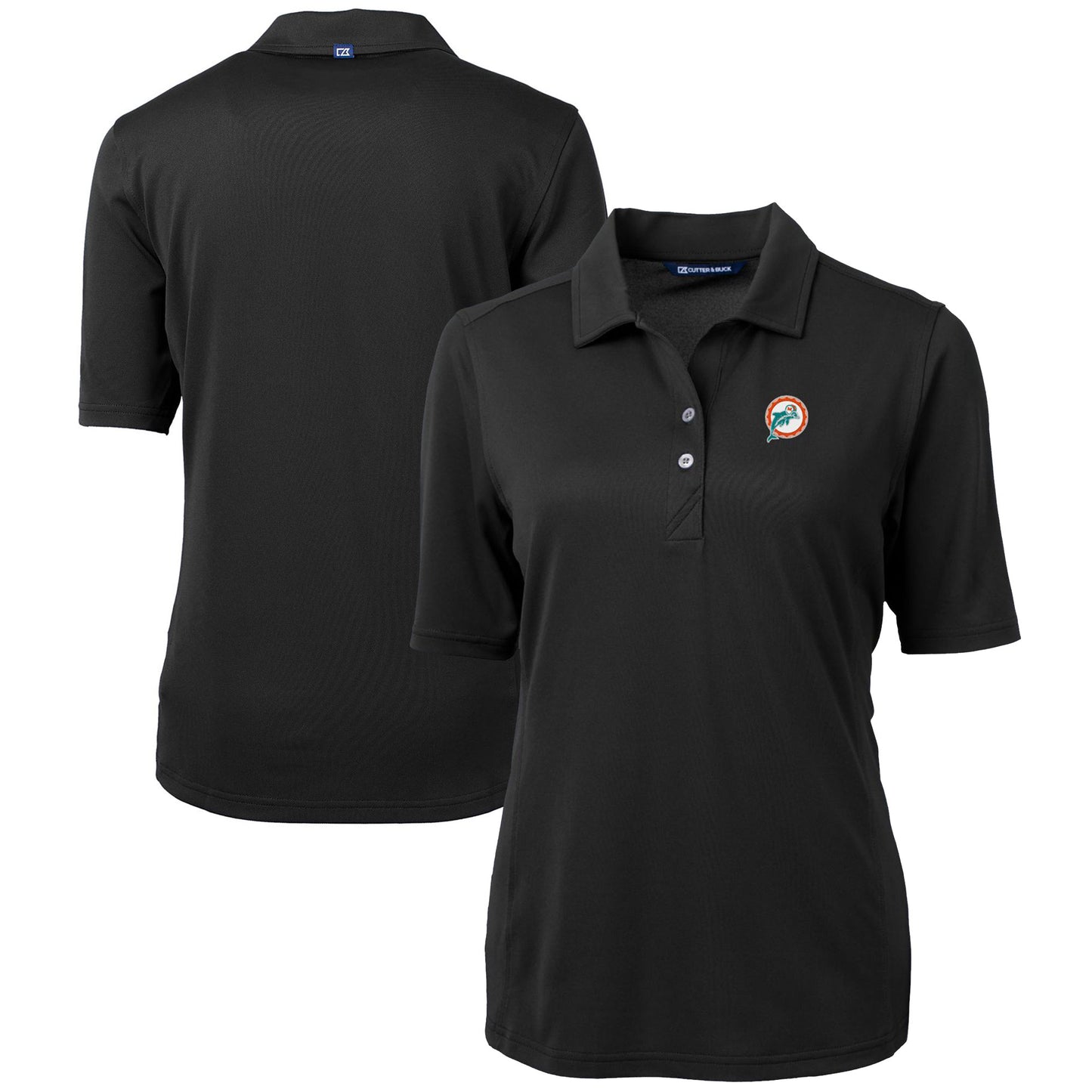 Women's Cutter & Buck Black Miami Dolphins Throwback Logo Virtue Eco Pique Recycled Polo