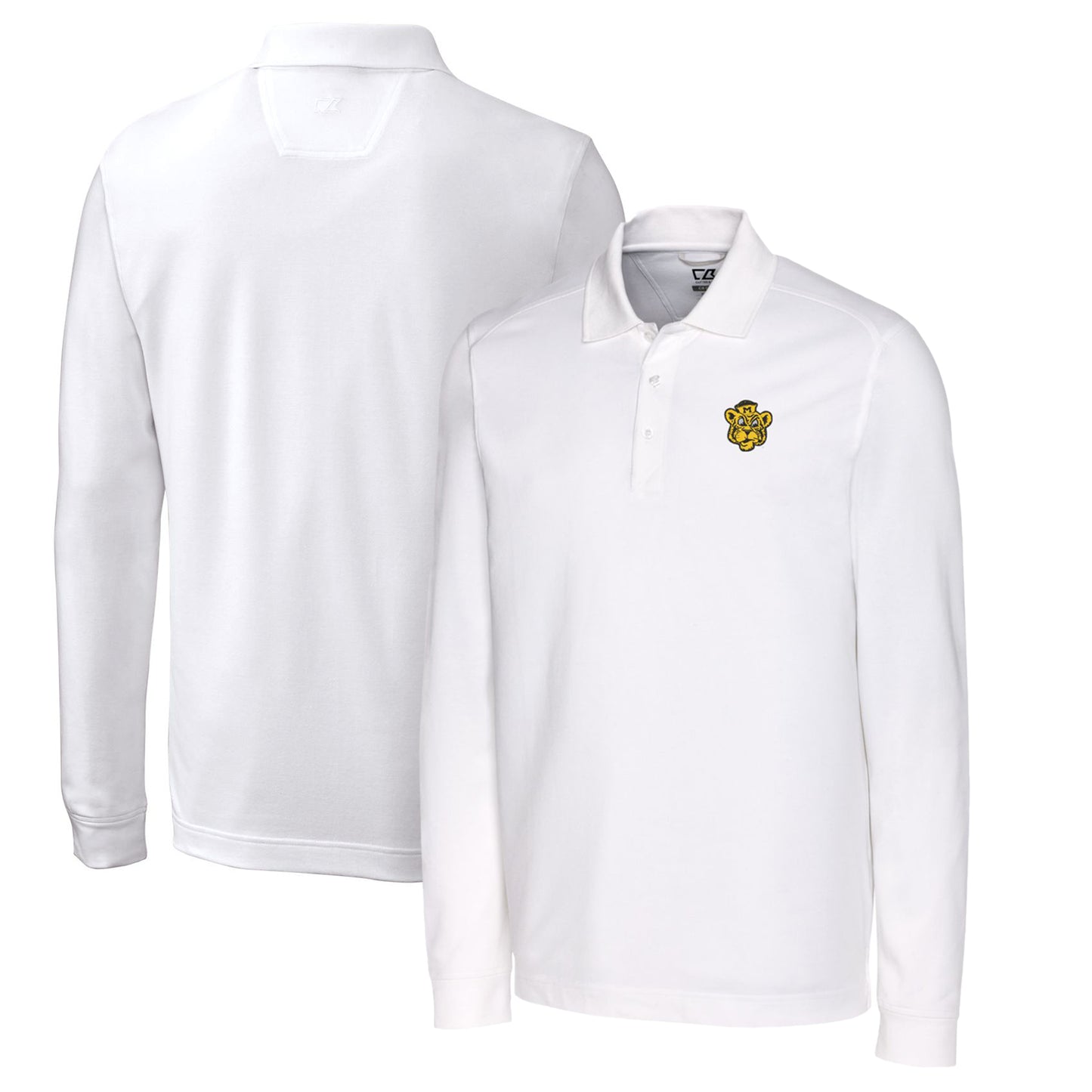Men's Cutter & Buck White Missouri Tigers Vault Advantage Tri-Blend Pique Big & Tall Long Sleeve Polo