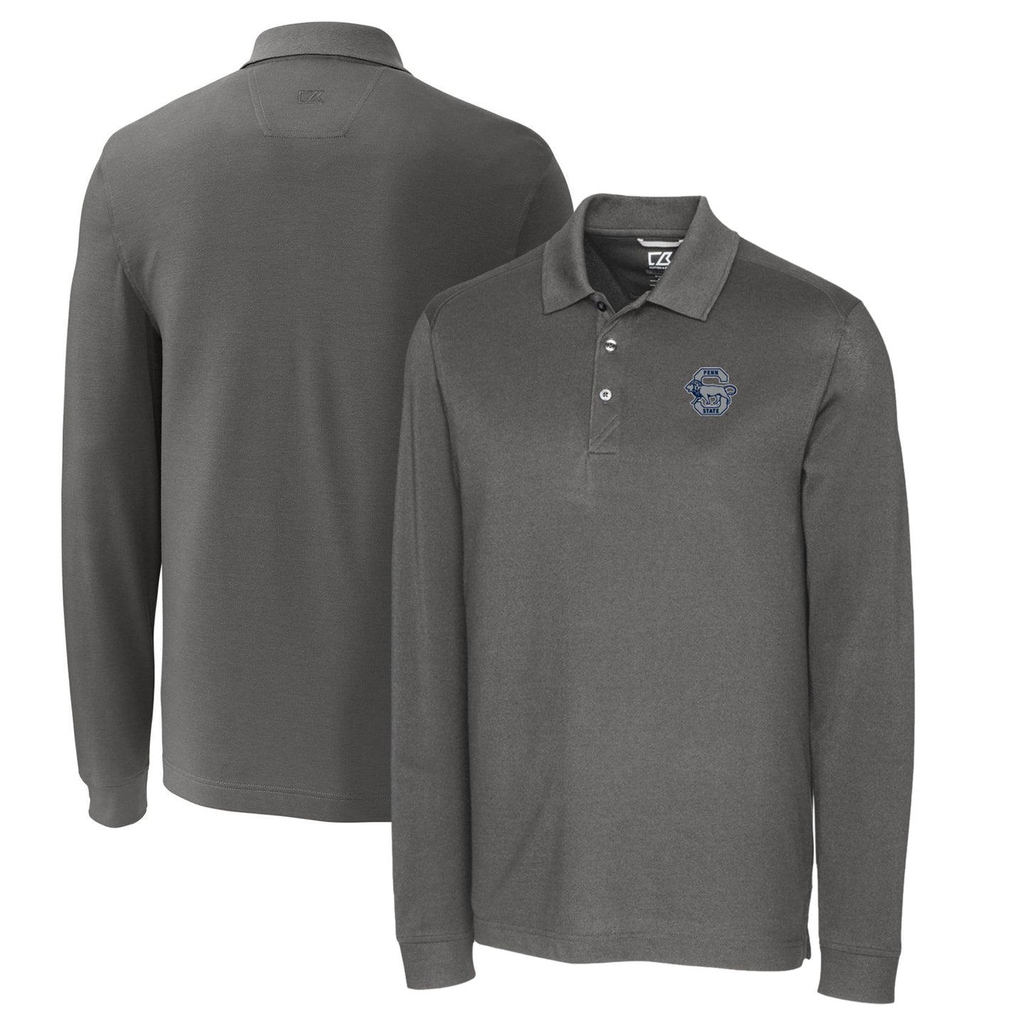 Men's Cutter & Buck Steel Penn State Nittany Lions Vault Advantage Tri-Blend Pique Big & Tall Long Sleeve Polo