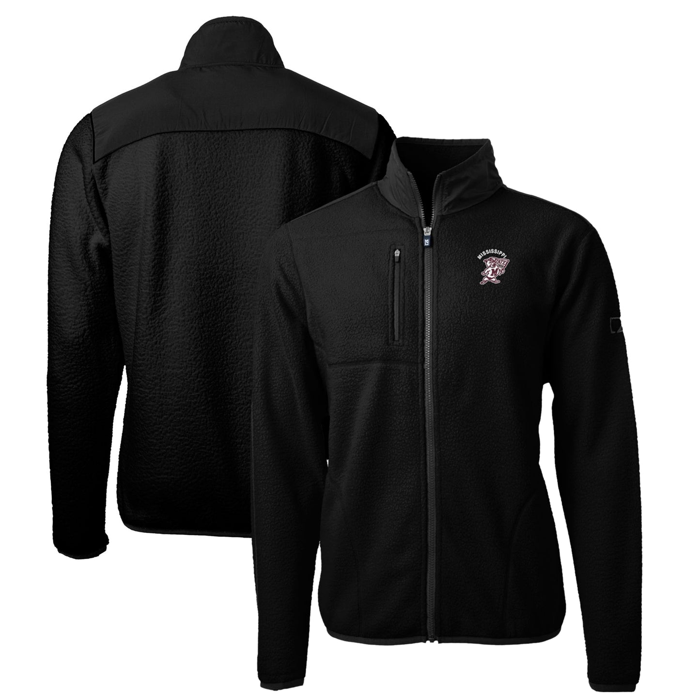 Men's Cutter & Buck Black Mississippi State Bulldogs Logo Big & Tall Cascade Eco Sherpa Fleece Full-Zip Jacket