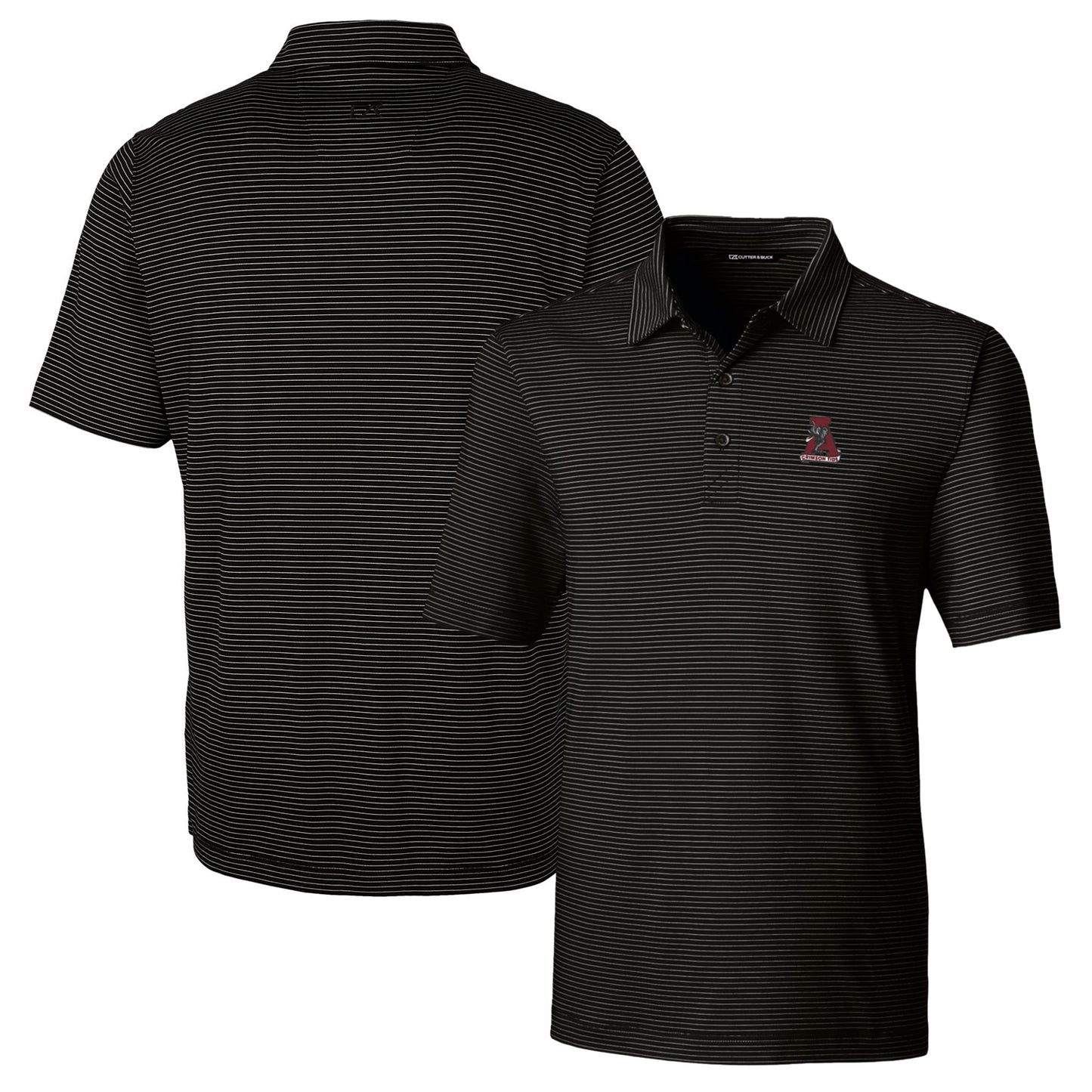 Men's Cutter & Buck Black Alabama Crimson Tide Big & Tall Forge Pencil Stripe Stretch Polo
