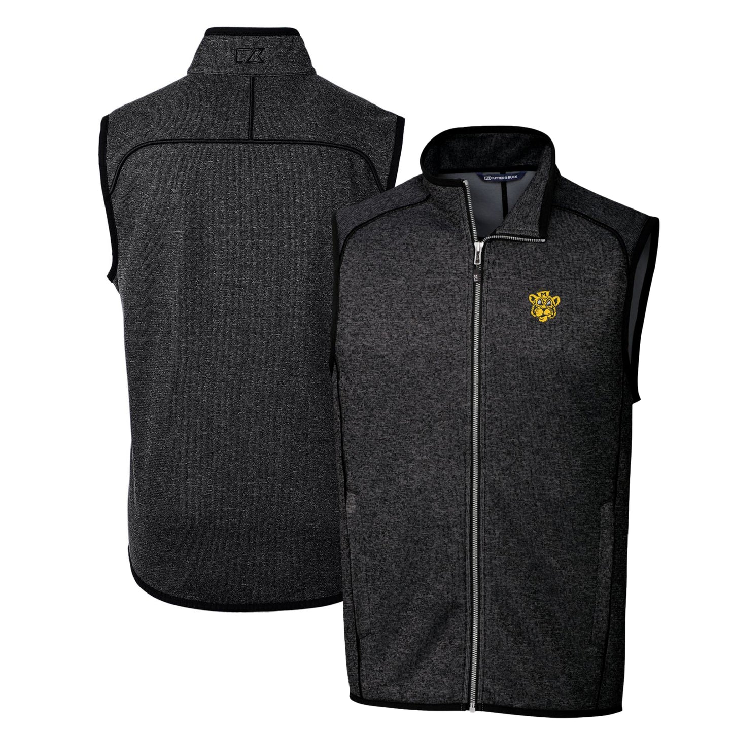 Men's Cutter & Buck Heather Charcoal Missouri Tigers Mainsail Sweater-Knit Big & Tall Full-Zip Vest