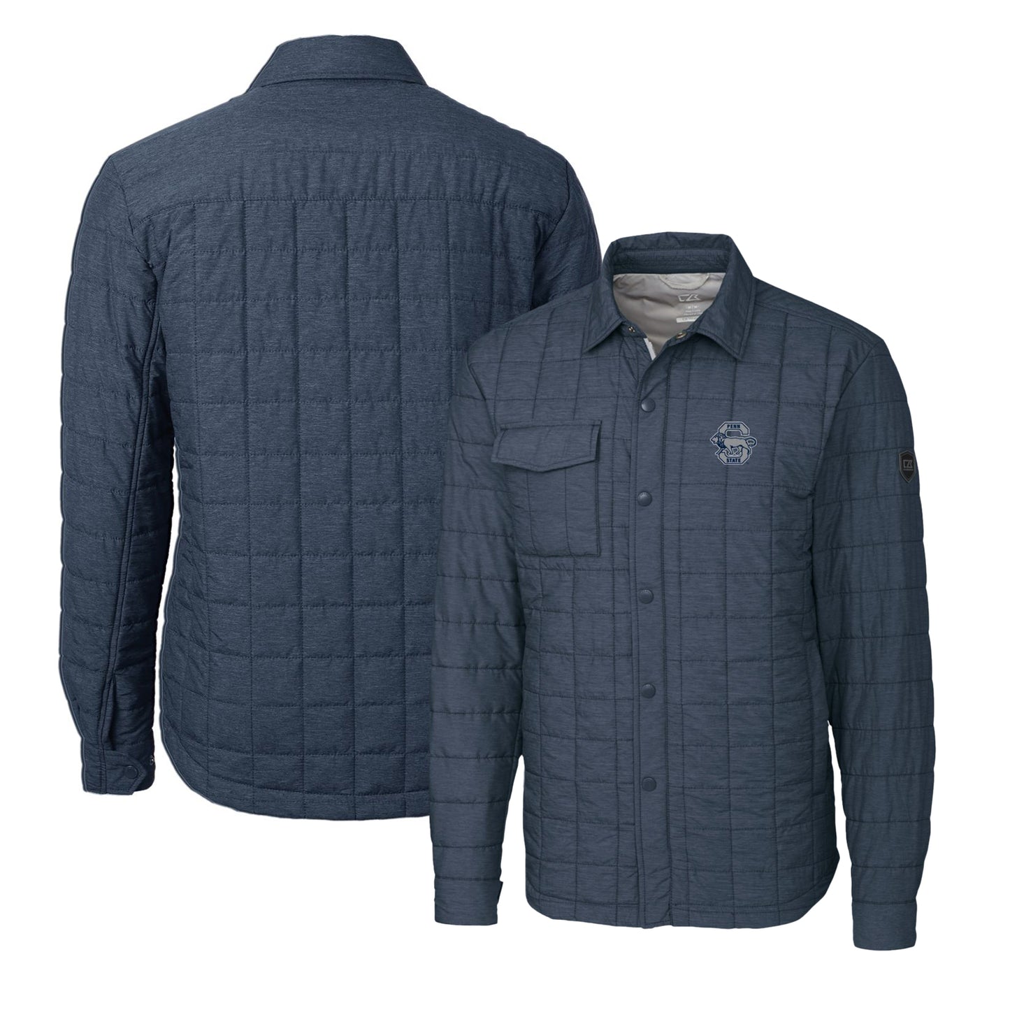 Men's Cutter & Buck Heather Navy Penn State Nittany Lions Team Logo Big & Tall Rainier PrimaLoft Eco Insulated Quilted Button-Up Shacket