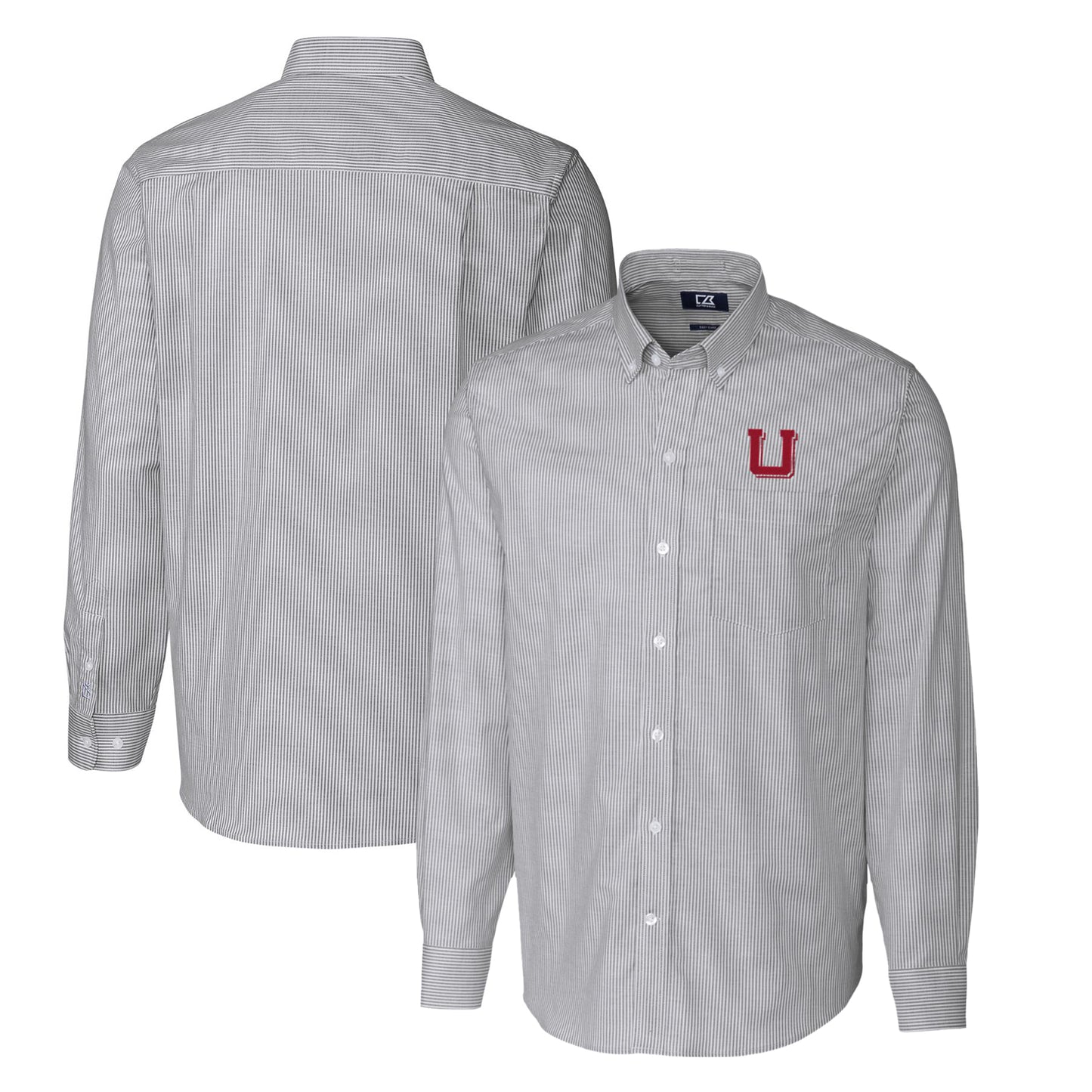 Men's Cutter & Buck Charcoal Utah Utes Vault Big & Tall Oxford Stripe Long Sleeve Button-Down Shirt