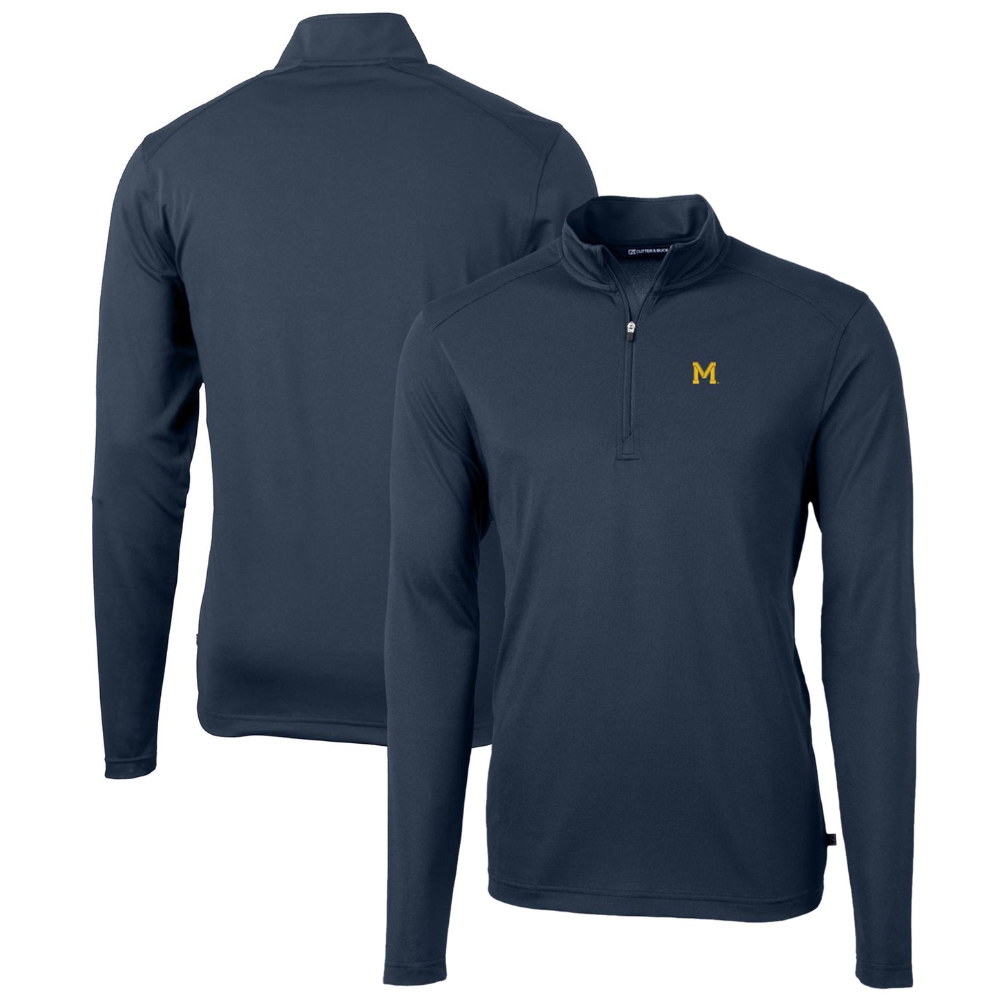 Men's Cutter & Buck Navy Michigan Wolverines Team Big & Tall Virtue Eco Pique Recycled Quarter-Zip Pullover Top