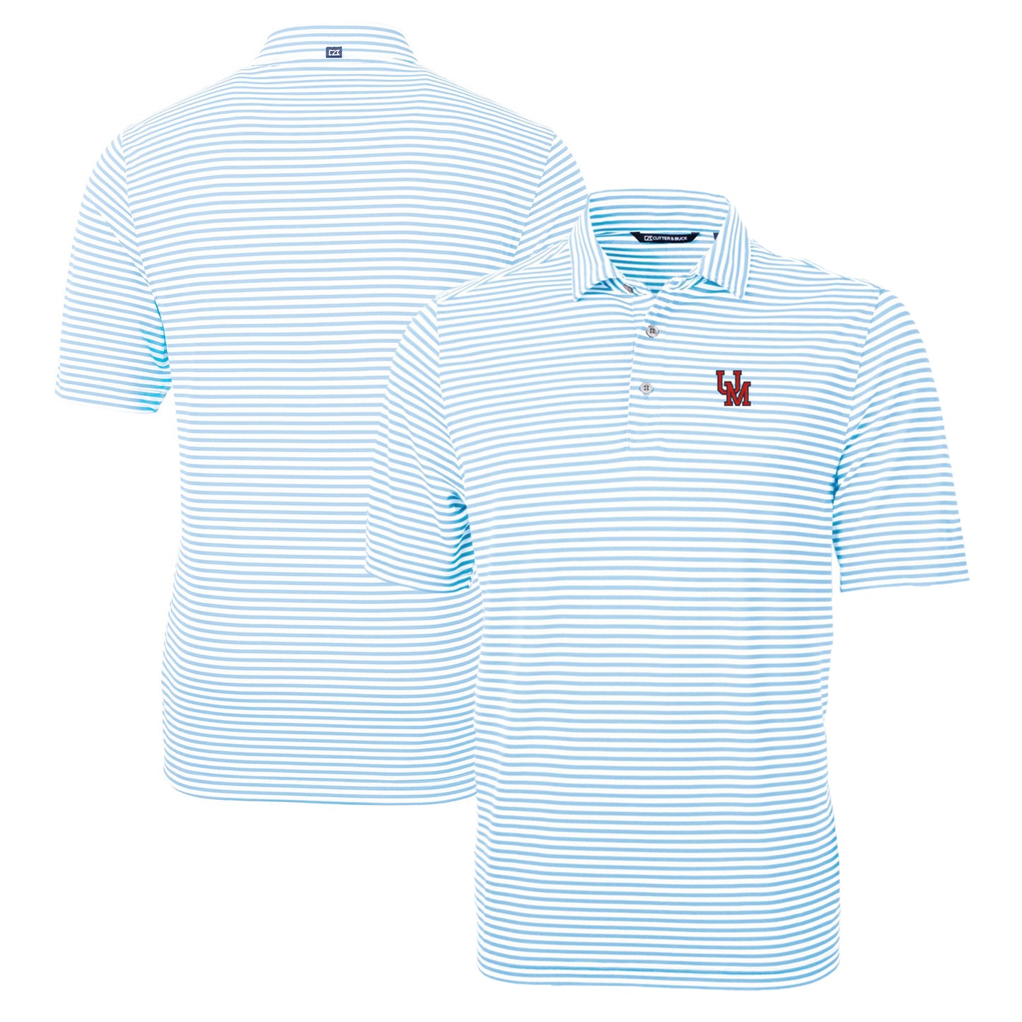 Men's Cutter & Buck Light Blue Ole Miss Rebels Big & Tall Team Logo Virtue Eco Pique Stripe Recycled Polo