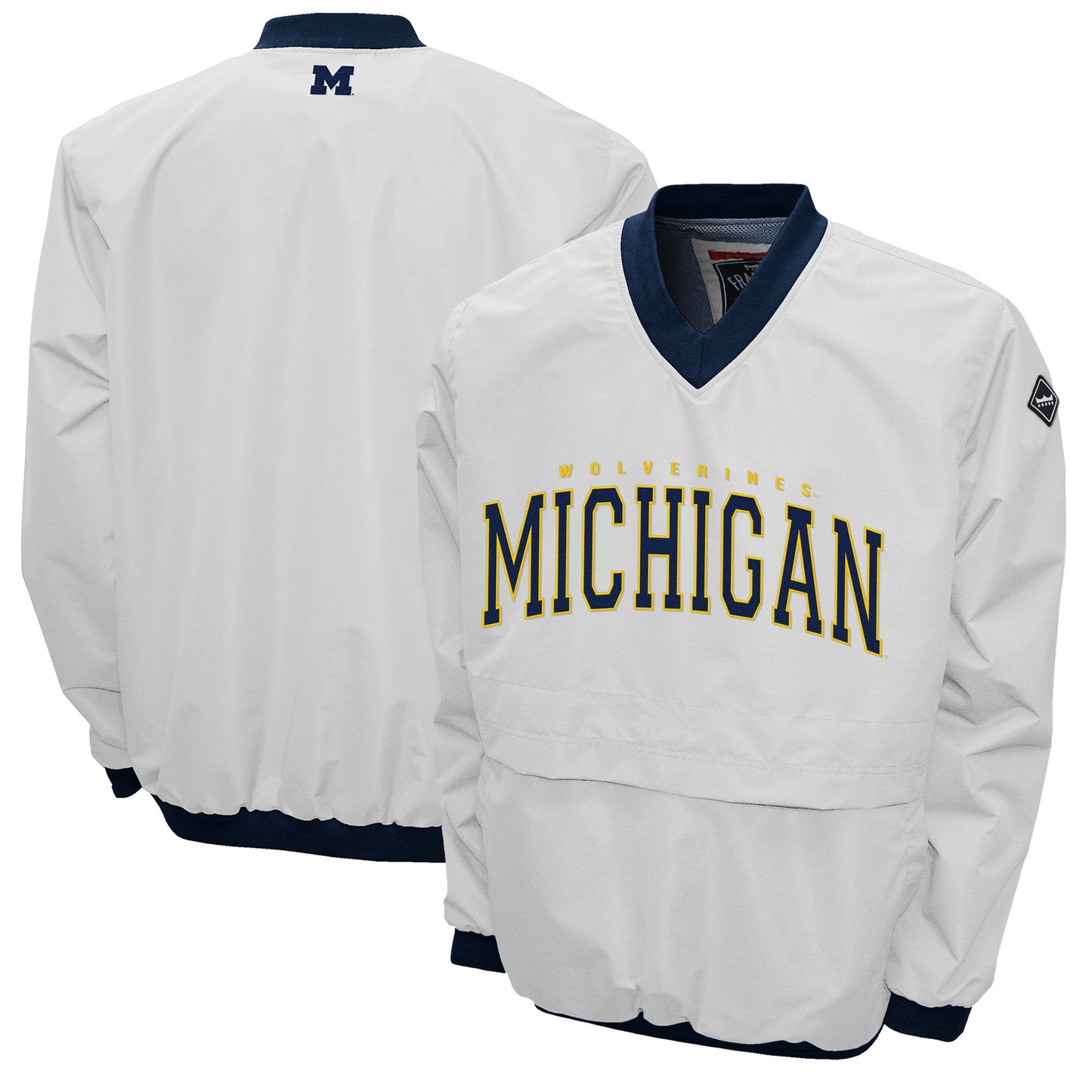 Men's Franchise Club White Michigan Wolverines Members Windshell V-Neck Pullover Jacket