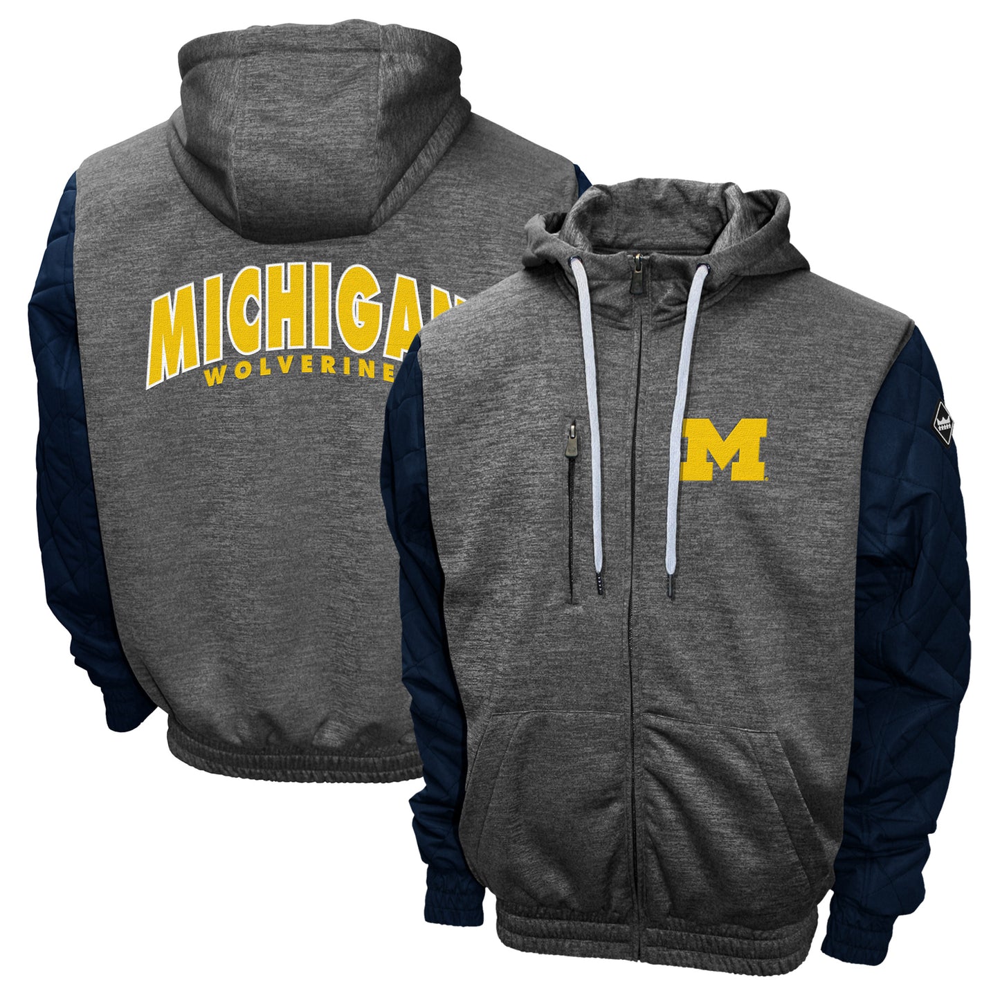 Men's Franchise Club Heathered Charcoal/Navy Michigan Wolverines Grid Game Full-Zip Hoodie
