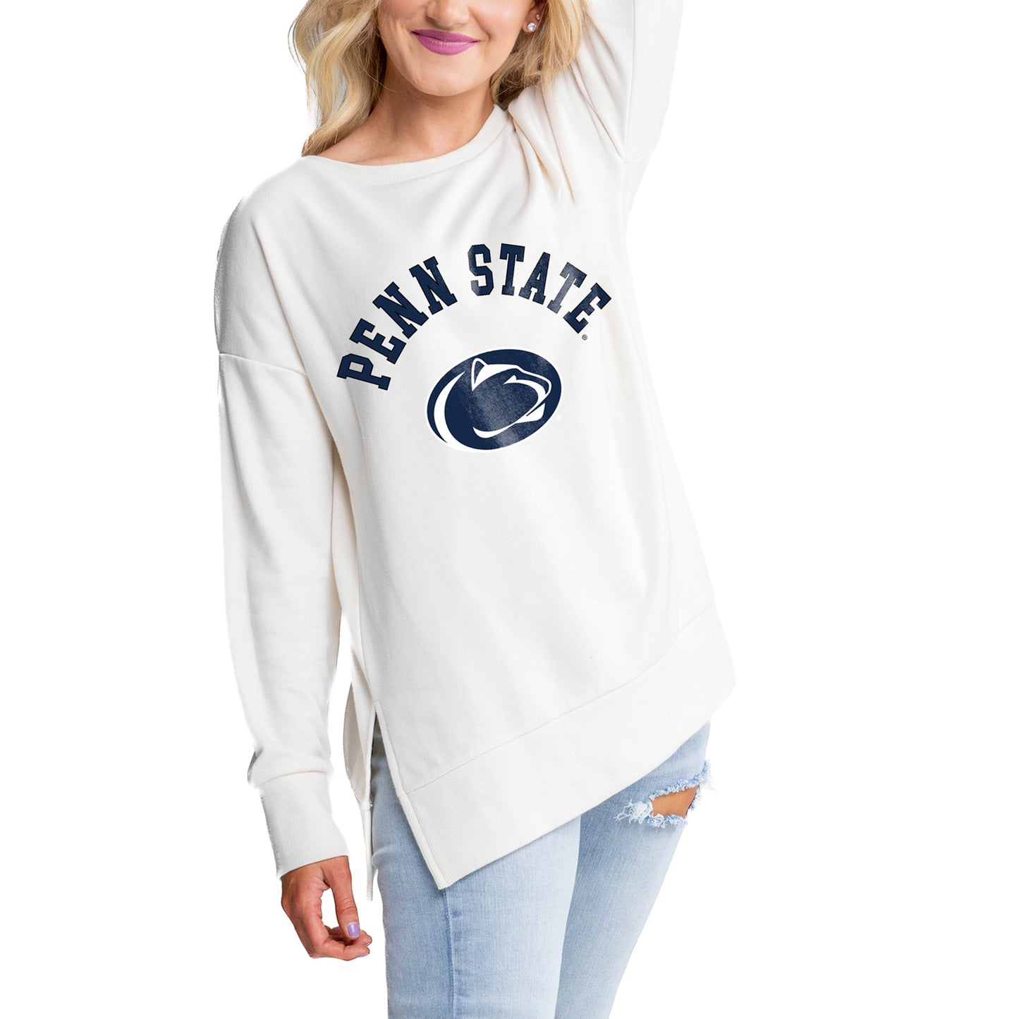 Women's Gameday Couture Cream Penn State Nittany Lions Side Split Logo Pullover Top