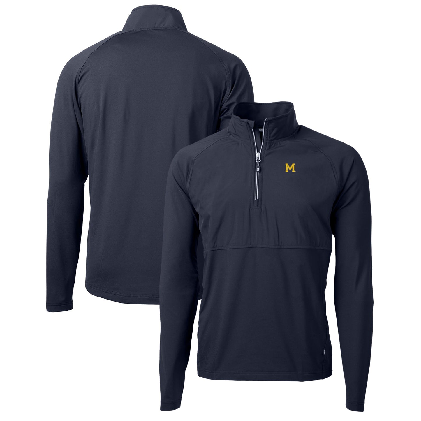 Men's Cutter & Buck Navy Michigan Wolverines Adapt Eco Knit Hybrid Recycled Full-Zip Logo Jacket