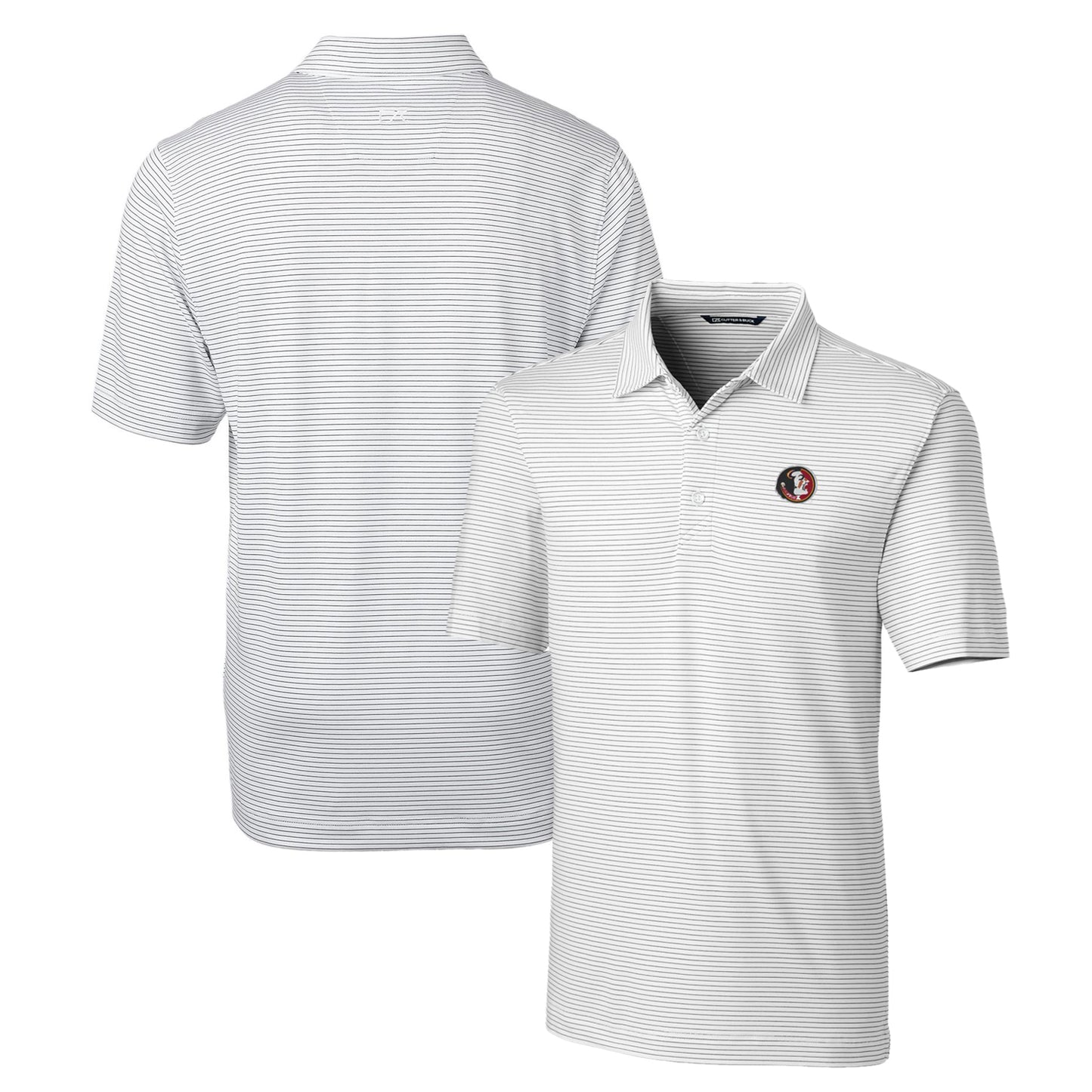 Men's Cutter & Buck White Florida State Seminoles Forge Pencil Stripe Stretch Polo