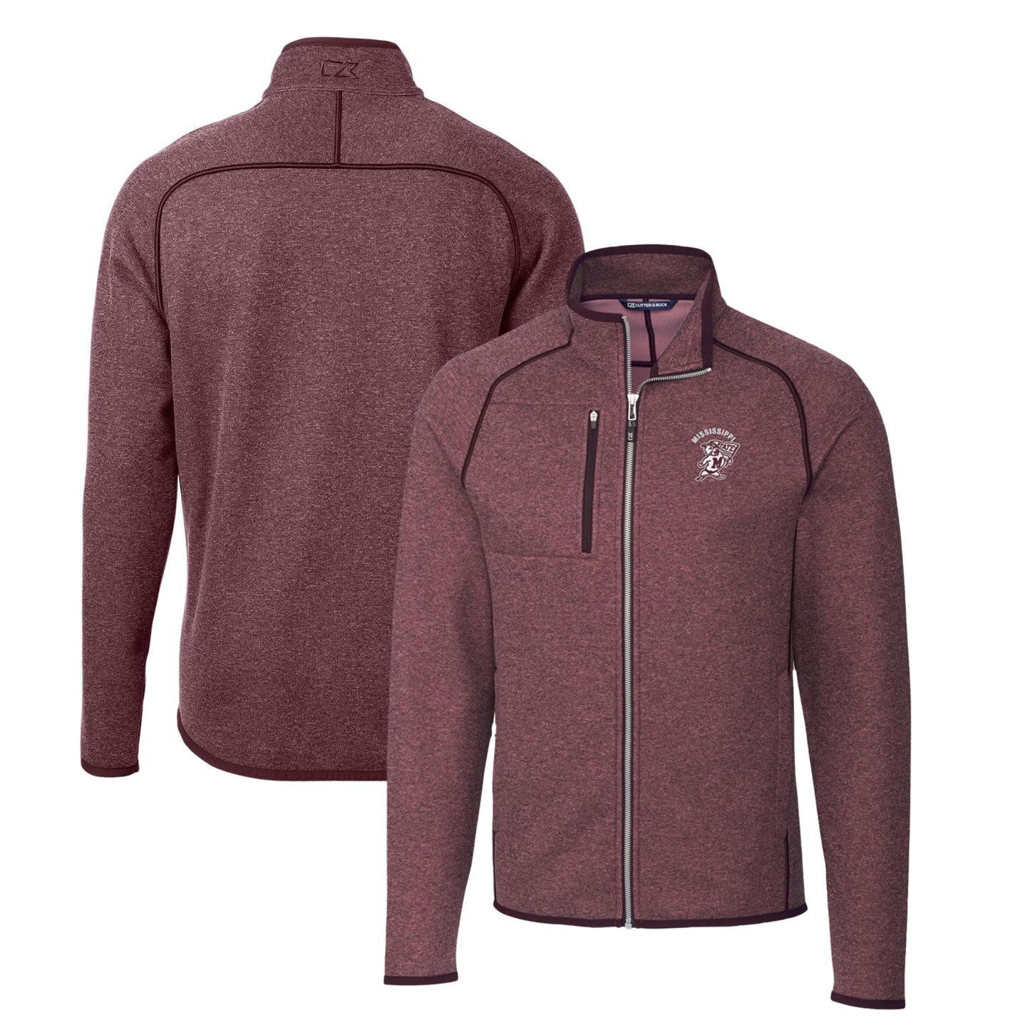 Men's Cutter & Buck Maroon Mississippi State Bulldogs Mainsail Sweater-Knit Full-Zip Jacket
