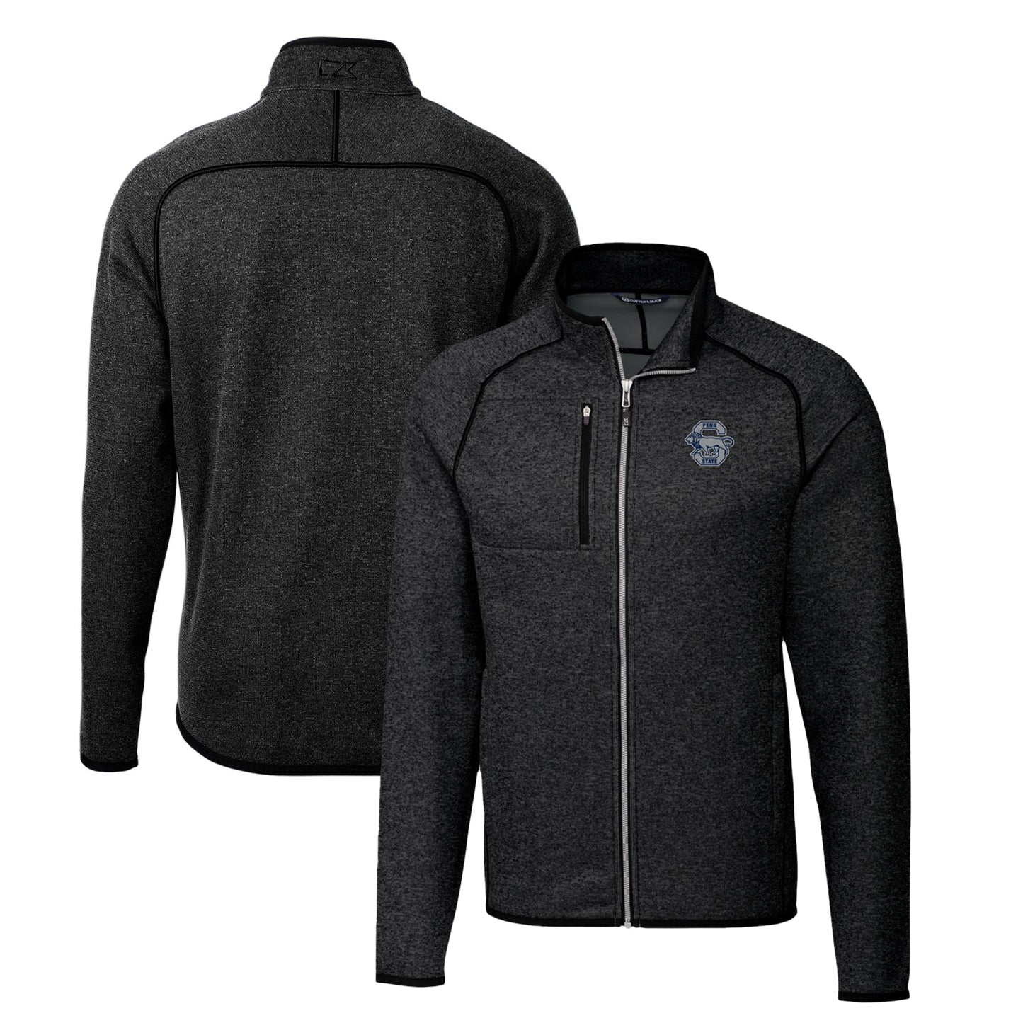Men's Cutter & Buck Heather Charcoal Penn State Nittany Lions Mainsail Sweater-Knit Full-Zip Jacket