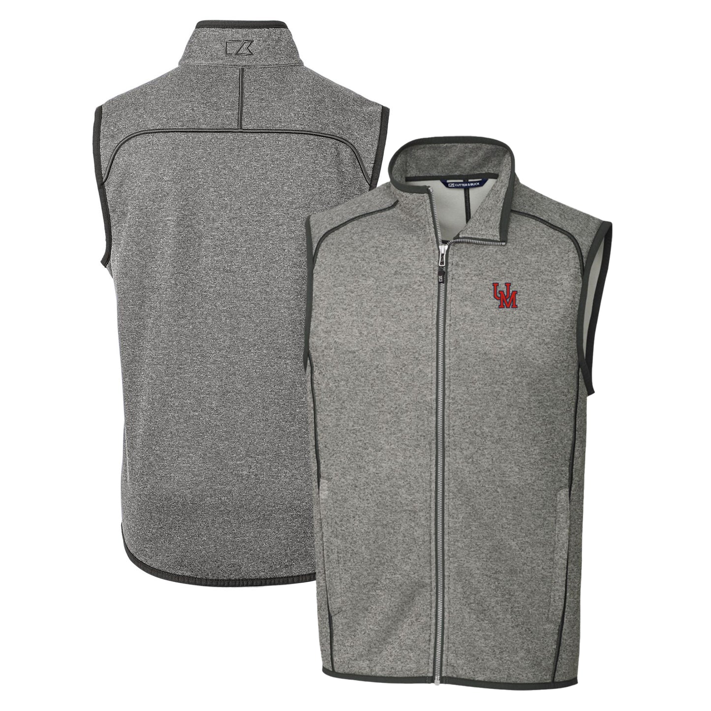 Men's Cutter & Buck Heather Gray Ole Miss Rebels Mainsail Sweater-Knit Full-Zip Vest