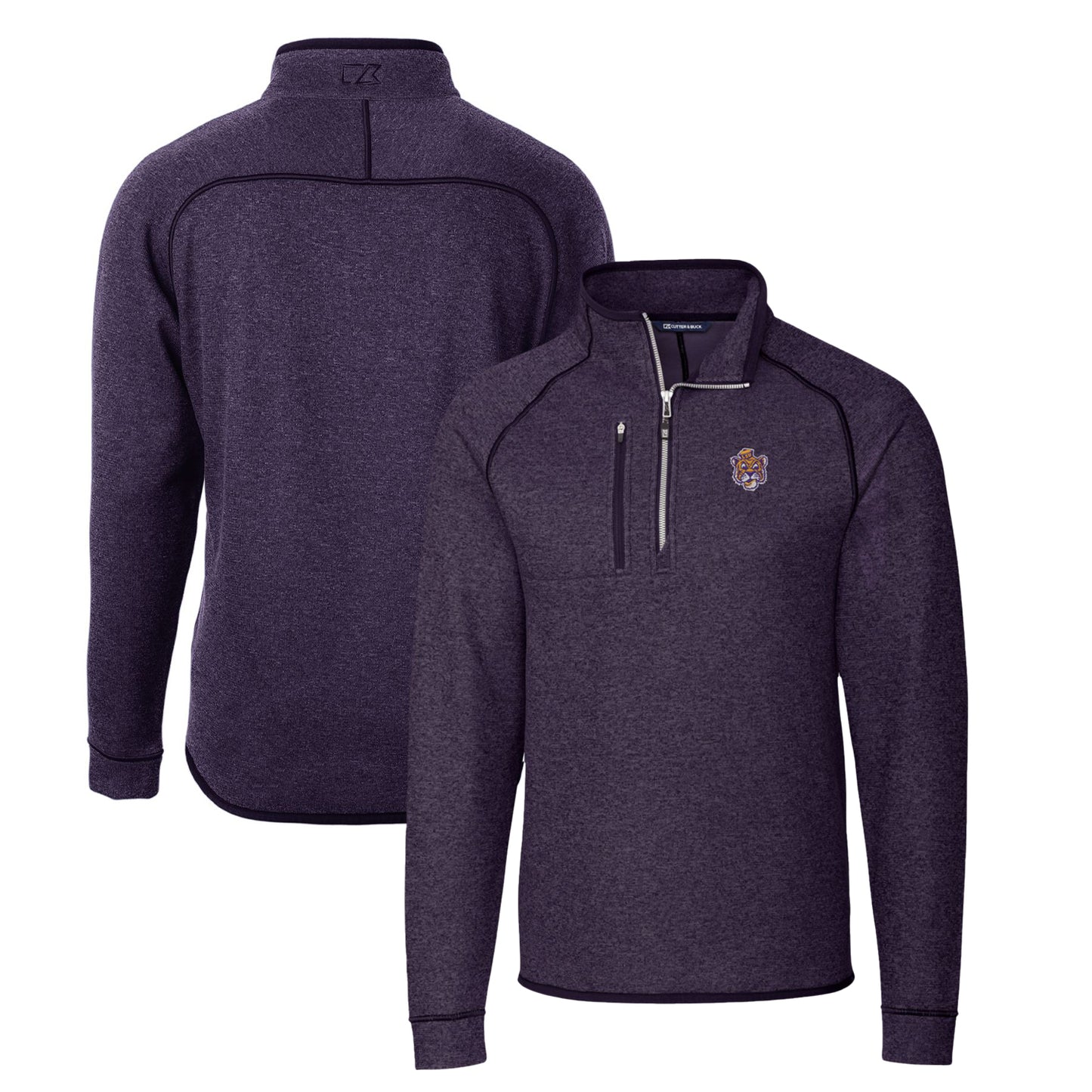 Men's Cutter & Buck Heather Purple LSU Tigers Mainsail Sweater-Knit Half-Zip Pullover Jacket