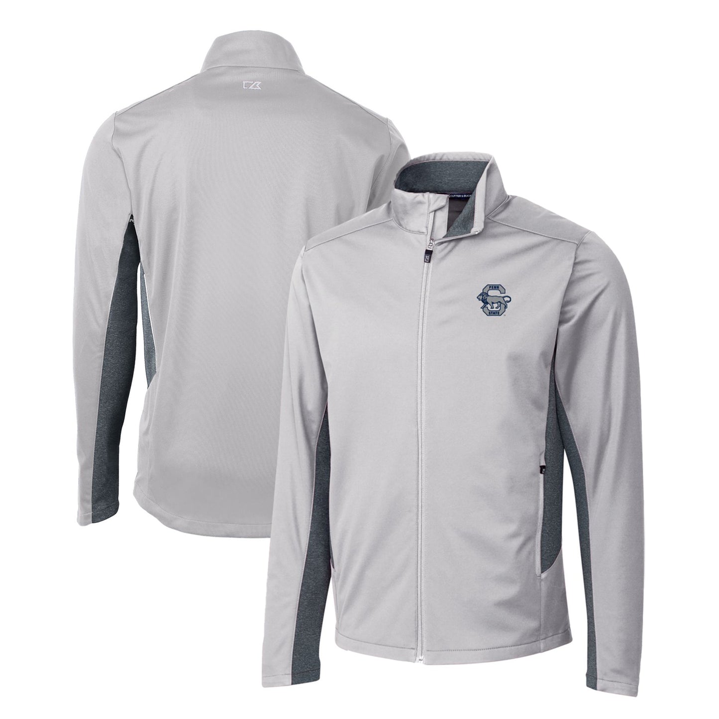 Men's Cutter & Buck Gray Penn State Nittany Lions Navigate Softshell Full-Zip Jacket