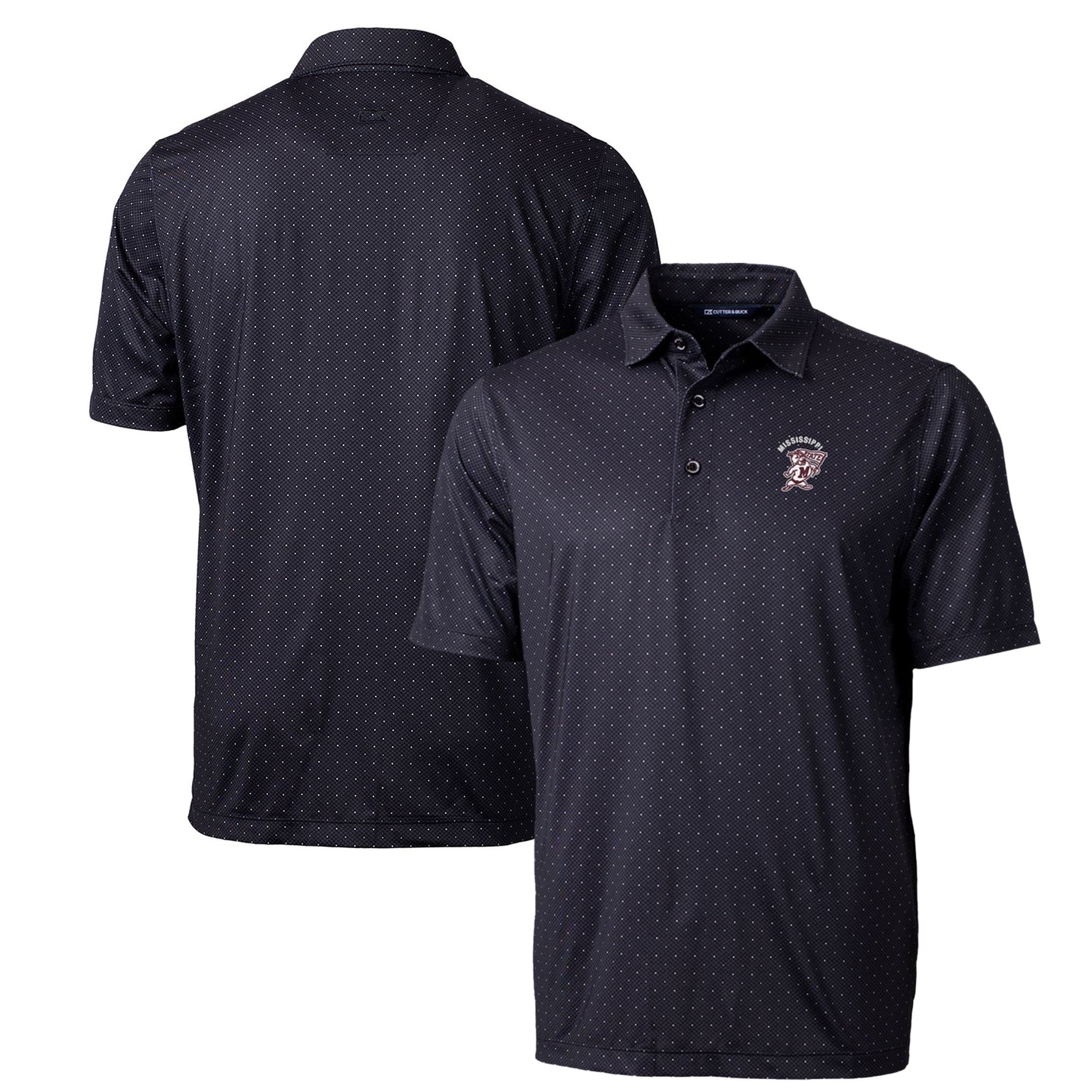 Men's Cutter & Buck Black Mississippi State Bulldogs Primary Team Logo Pike Double Dot Print Stretch Polo