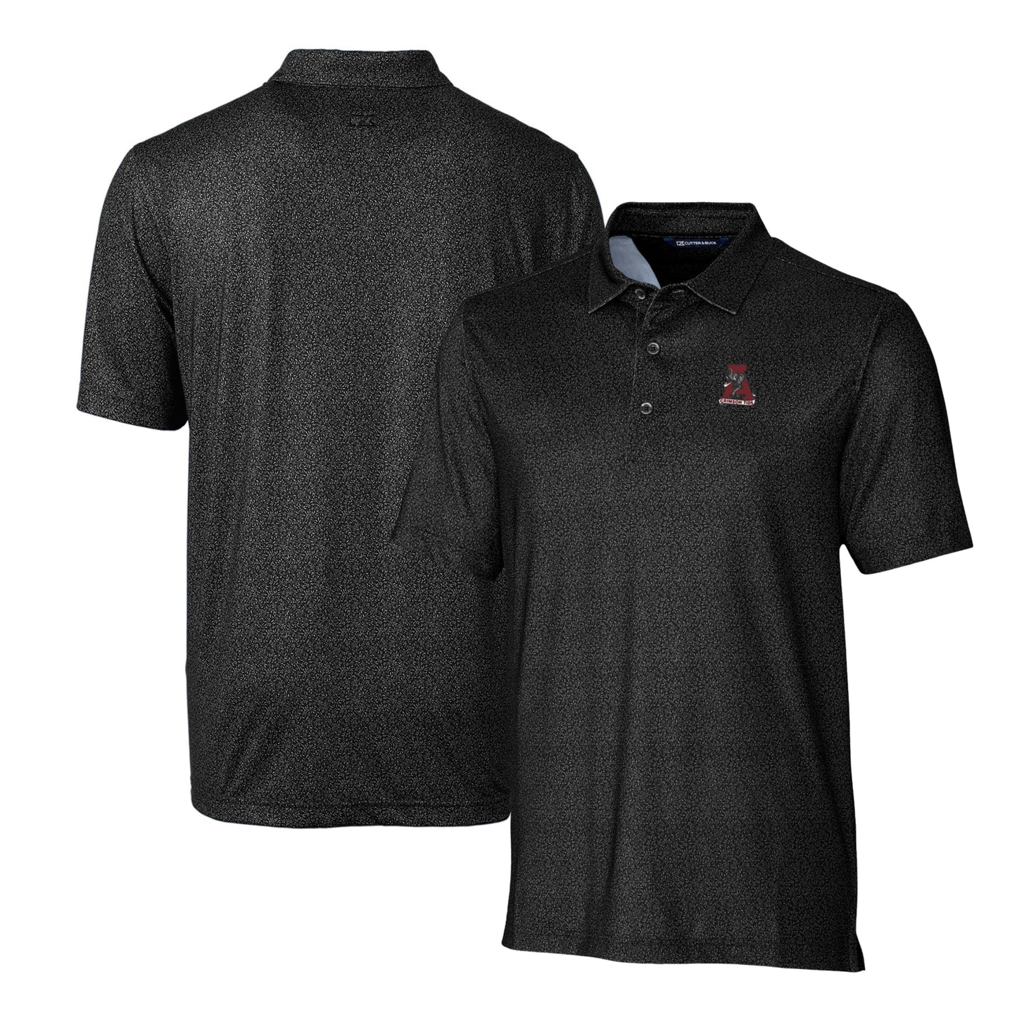 Men's Cutter & Buck Black Alabama Crimson Tide Primary Team Logo Pike Micro Floral Stretch Polo