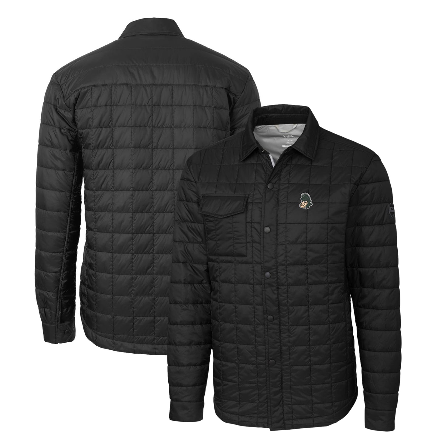 Men's Cutter & Buck Black Michigan State Spartans Rainier PrimaLoft Eco Insulated Quilted Button-Up Shacket
