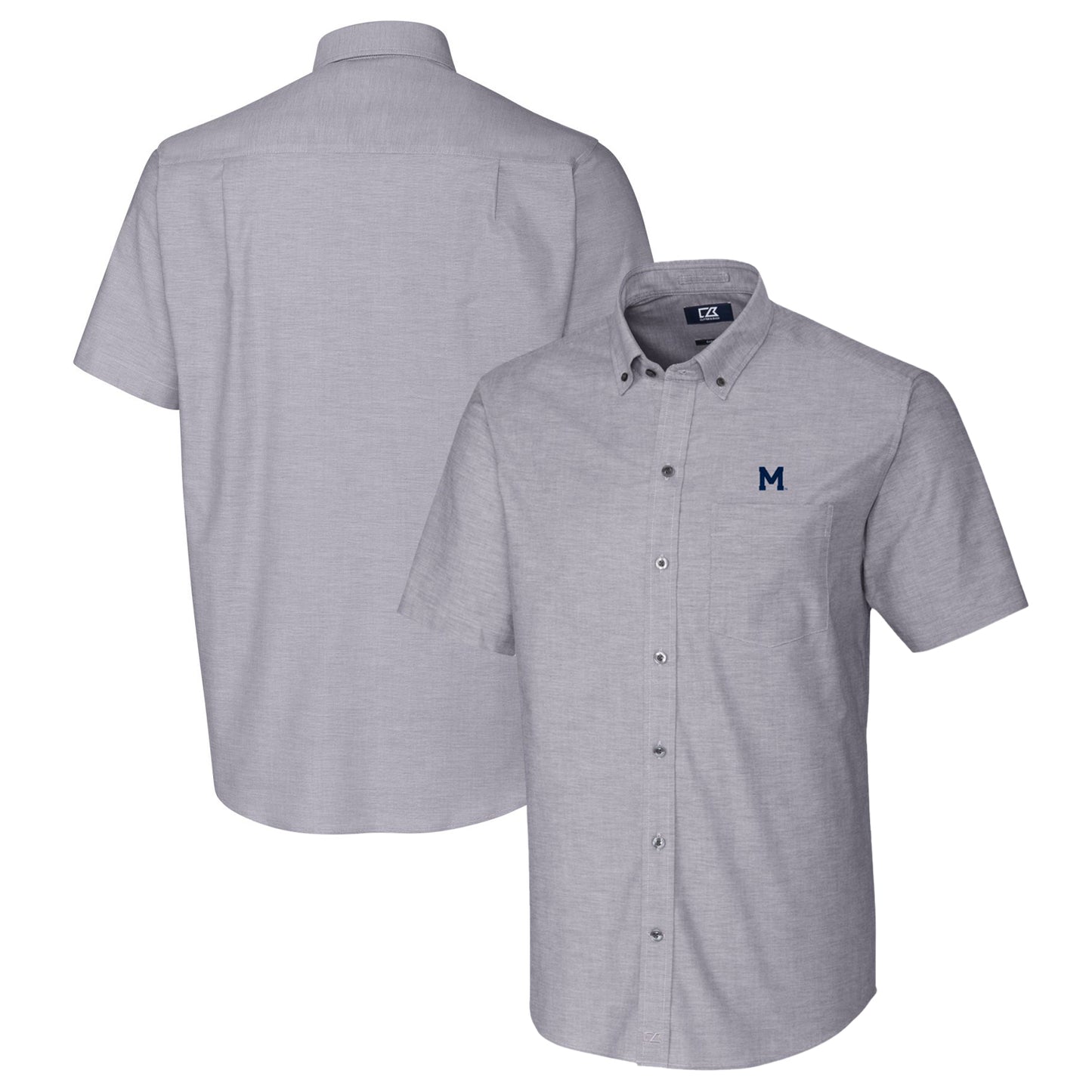 Men's Cutter & Buck Charcoal Michigan Wolverines Vault Stretch Oxford Short Sleeve Button-Down Shirt