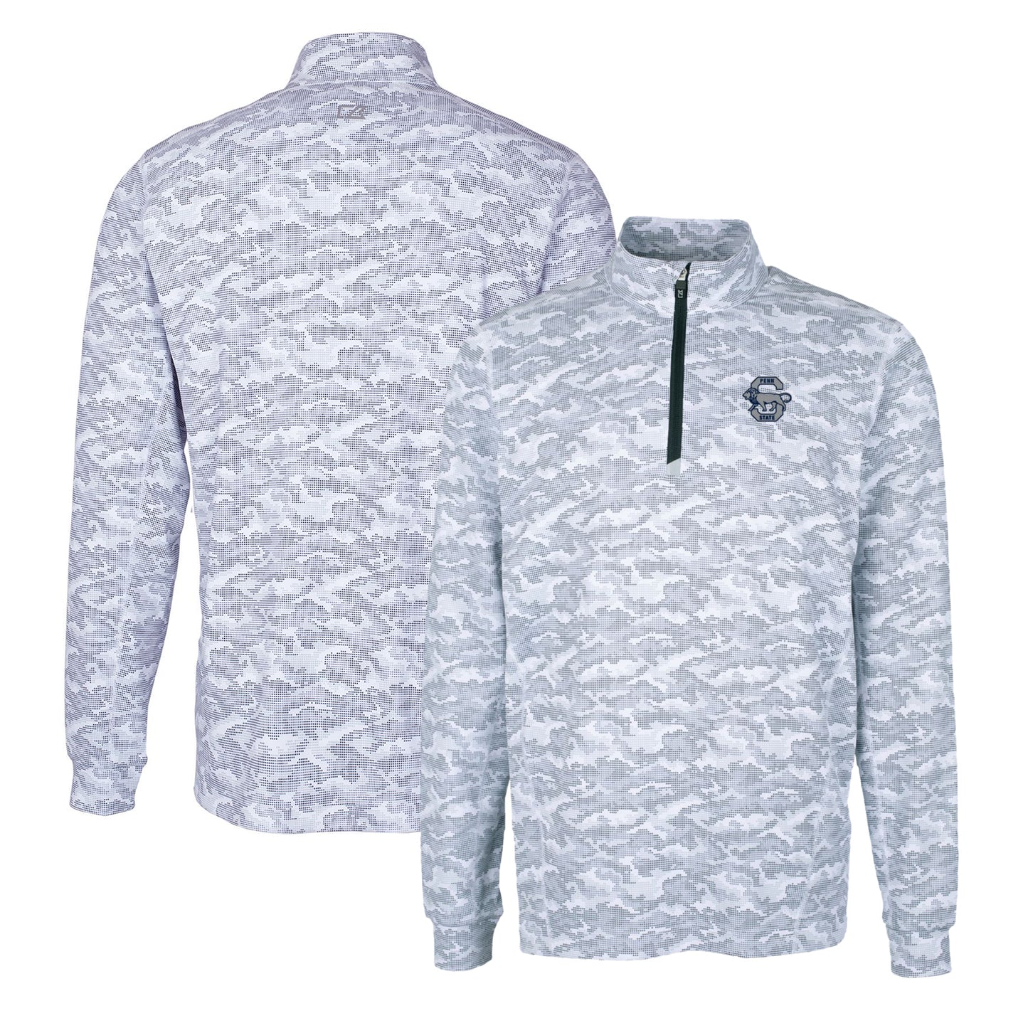 Men's Cutter & Buck Charcoal Penn State Nittany Lions Vault Traverse Camo Print Stretch Quarter-Zip Pullover Top