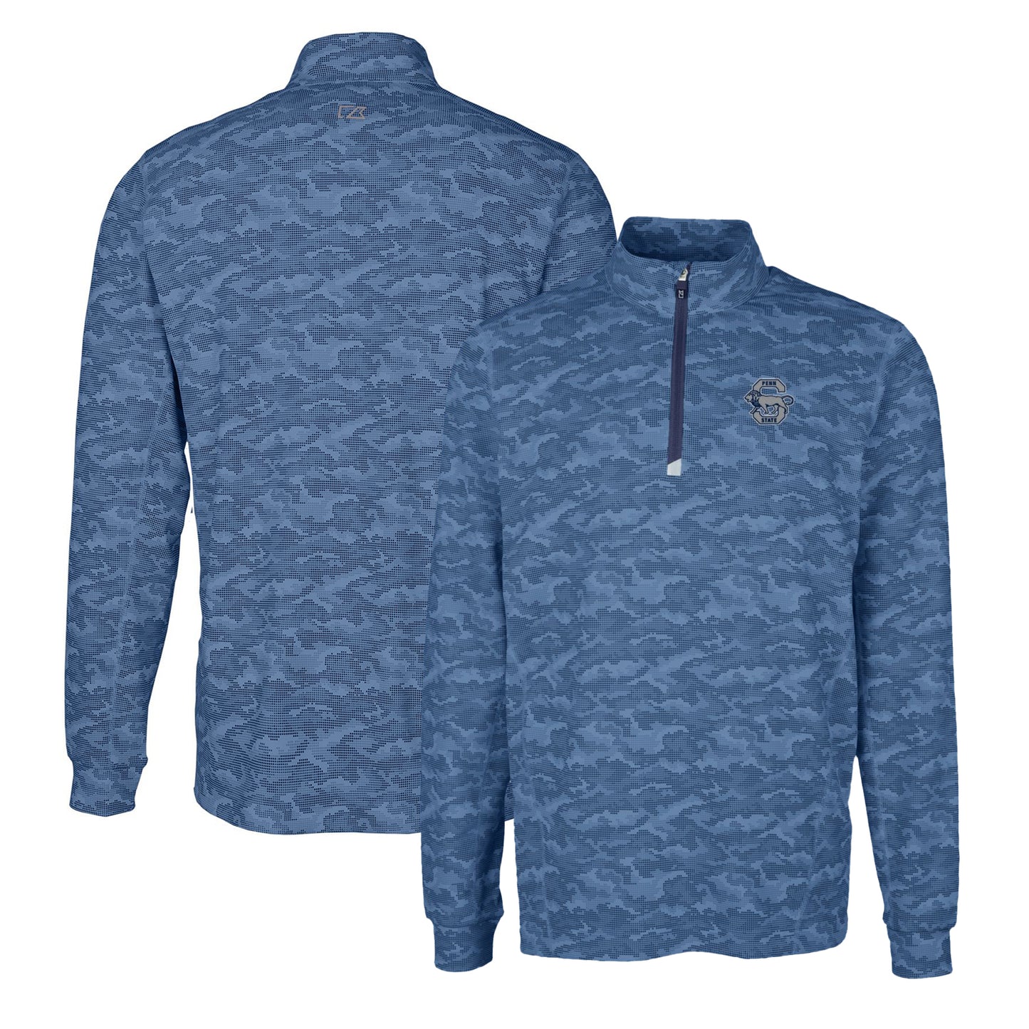 Men's Cutter & Buck Navy Penn State Nittany Lions Vault Traverse Camo Print Stretch Quarter-Zip Pullover Top
