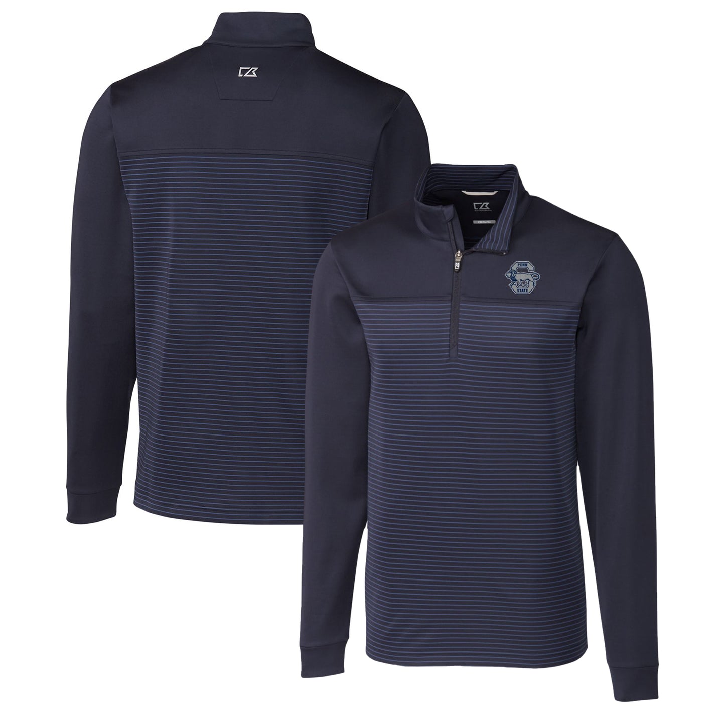 Men's Cutter & Buck Navy Penn State Nittany Lions Traverse Stripe Quarter-Zip Pullover Top