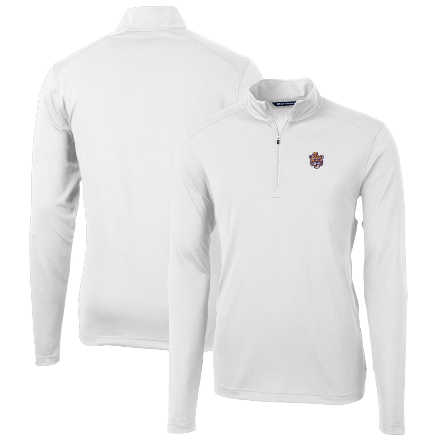 Men's Cutter & Buck White LSU Tigers Virtue Eco Pique Recycled Quarter-Zip Pullover Top