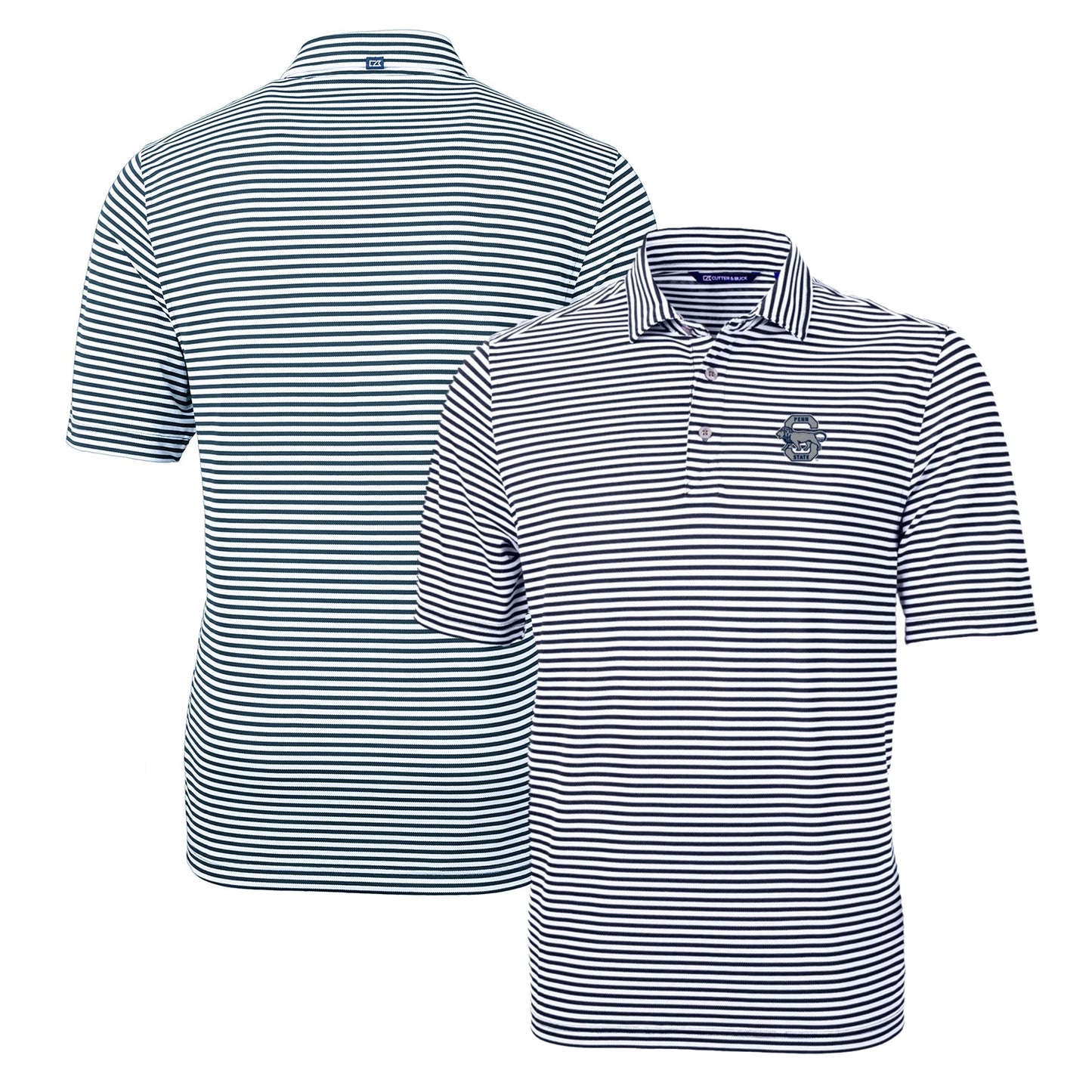 Men's Cutter & Buck Navy Penn State Nittany Lions Throwback Logo Virtue Eco Pique Stripe Recycled Polo